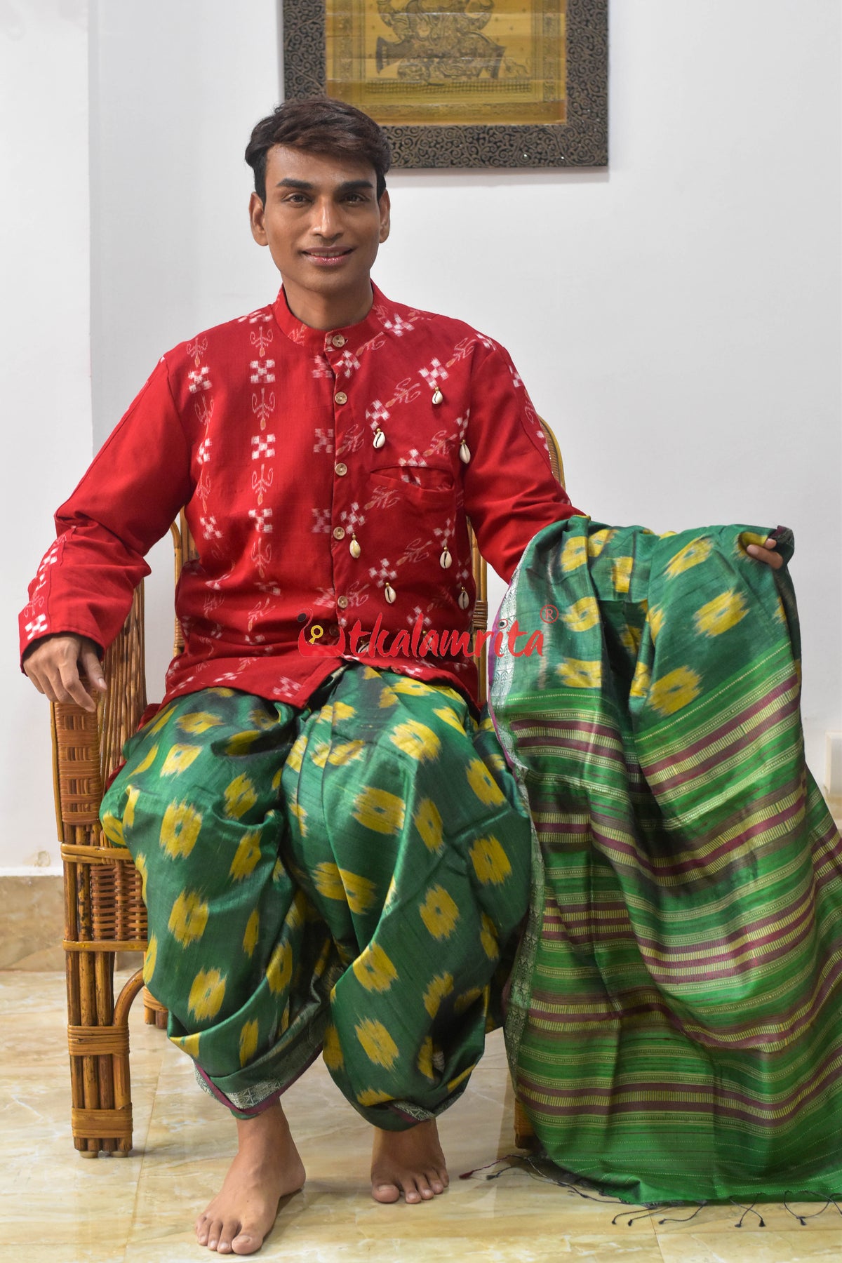 Green Yellow Body Bandha Jaala Dobby Tussar Silk Saree