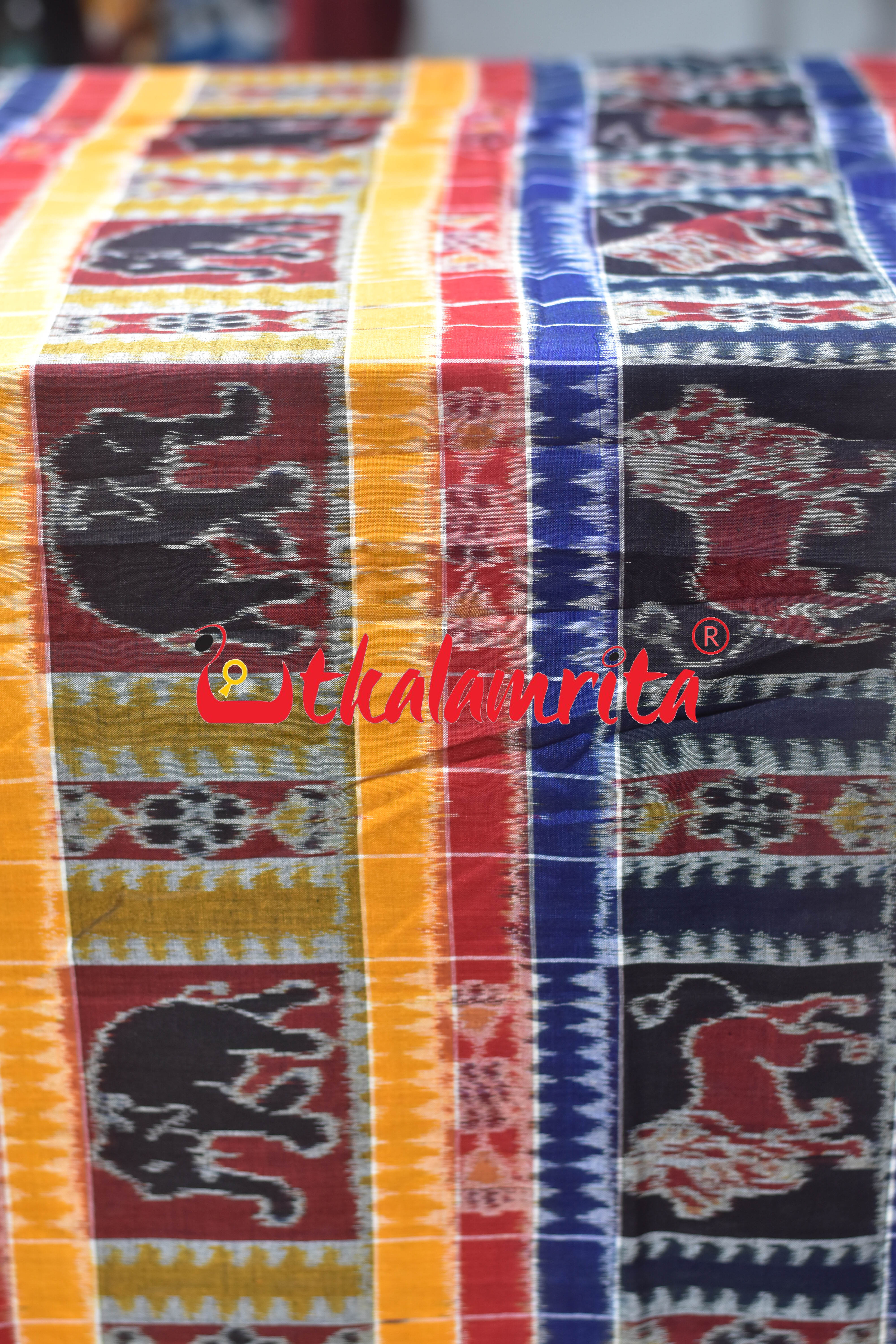 Blue Red Gaja Singha Utkala Lakhmi (Fabric)