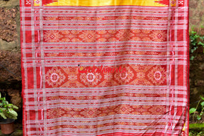 Devi Yellow Double Border Pasapali Khandua Silk Saree