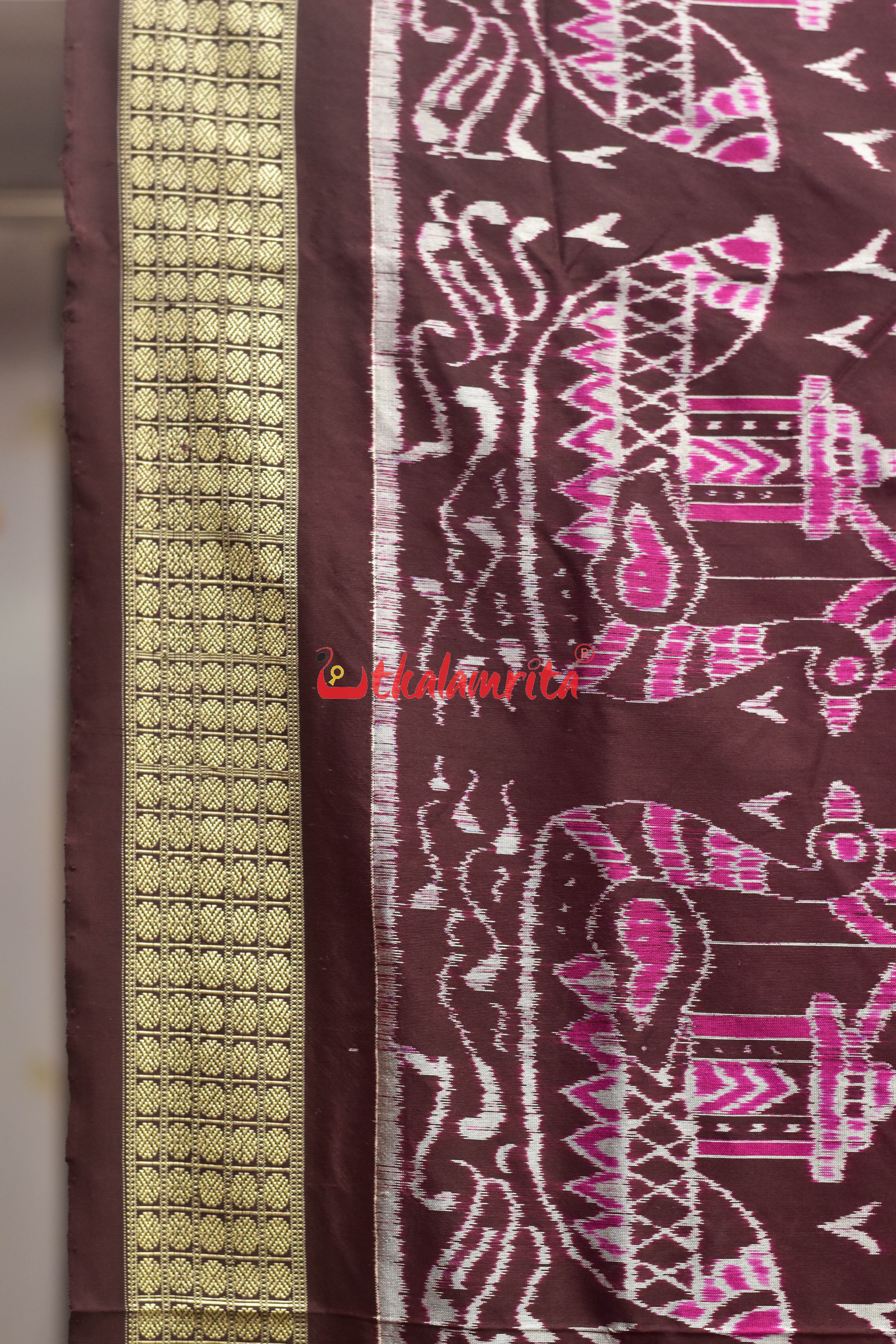 Rani Coffee Boita Tribal Sambalpuri Silk Saree