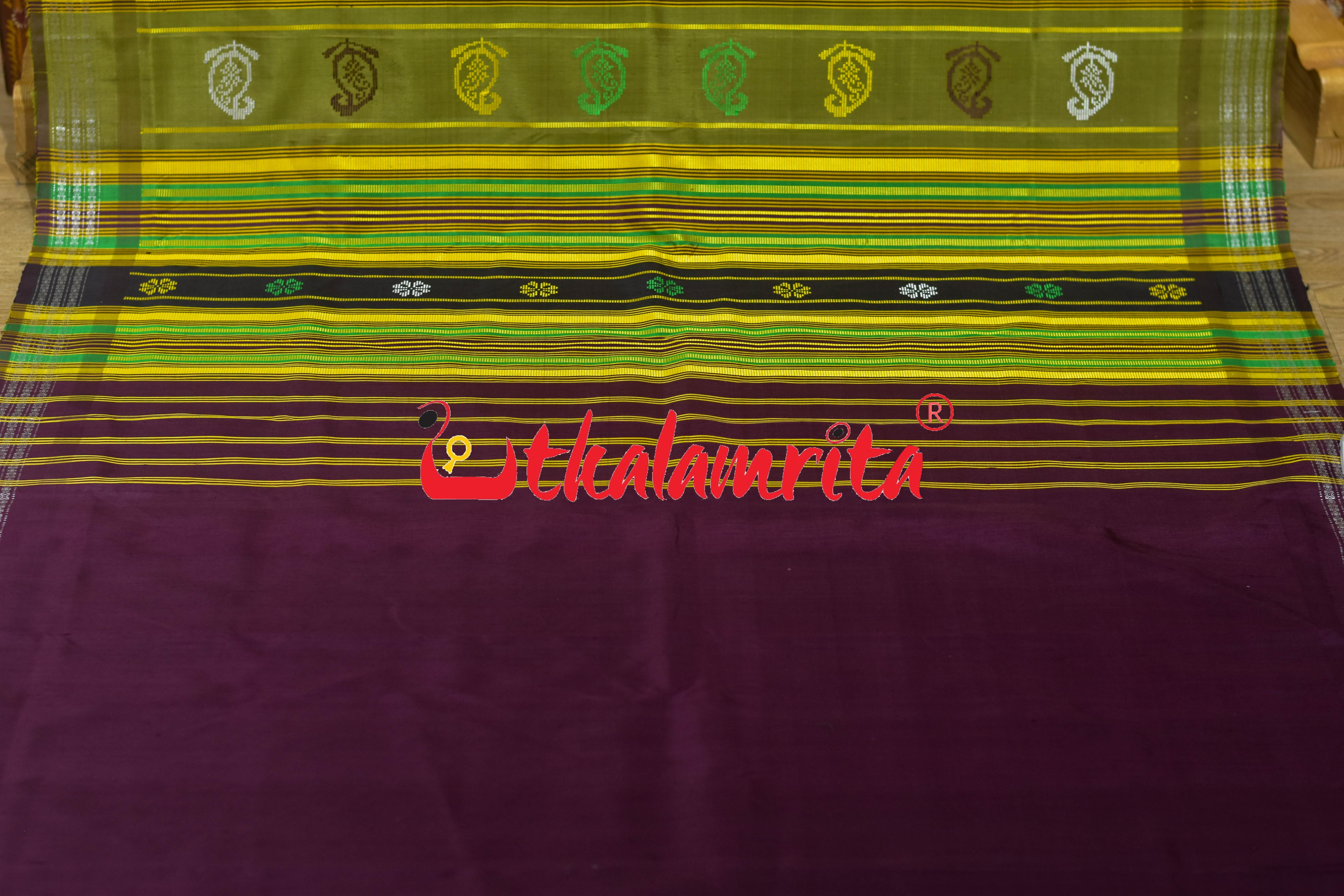 Purple Berry Maroon Double Anchal Berhampuri Silk Saree