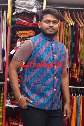 4D Blue Maroon Sambalpuri Cotton (Modi Jacket)