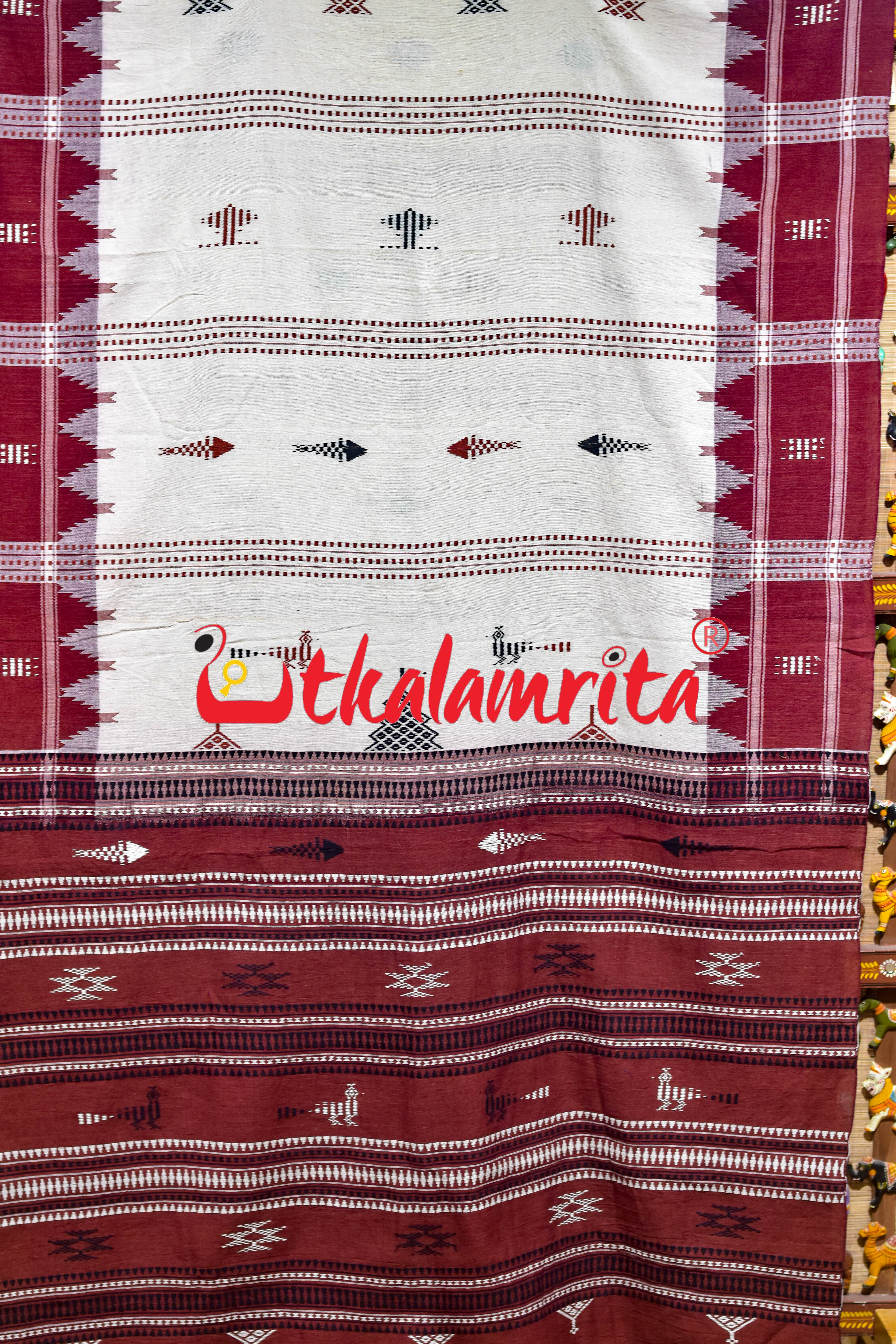 Off White Maroon Kotpad Cotton Saree