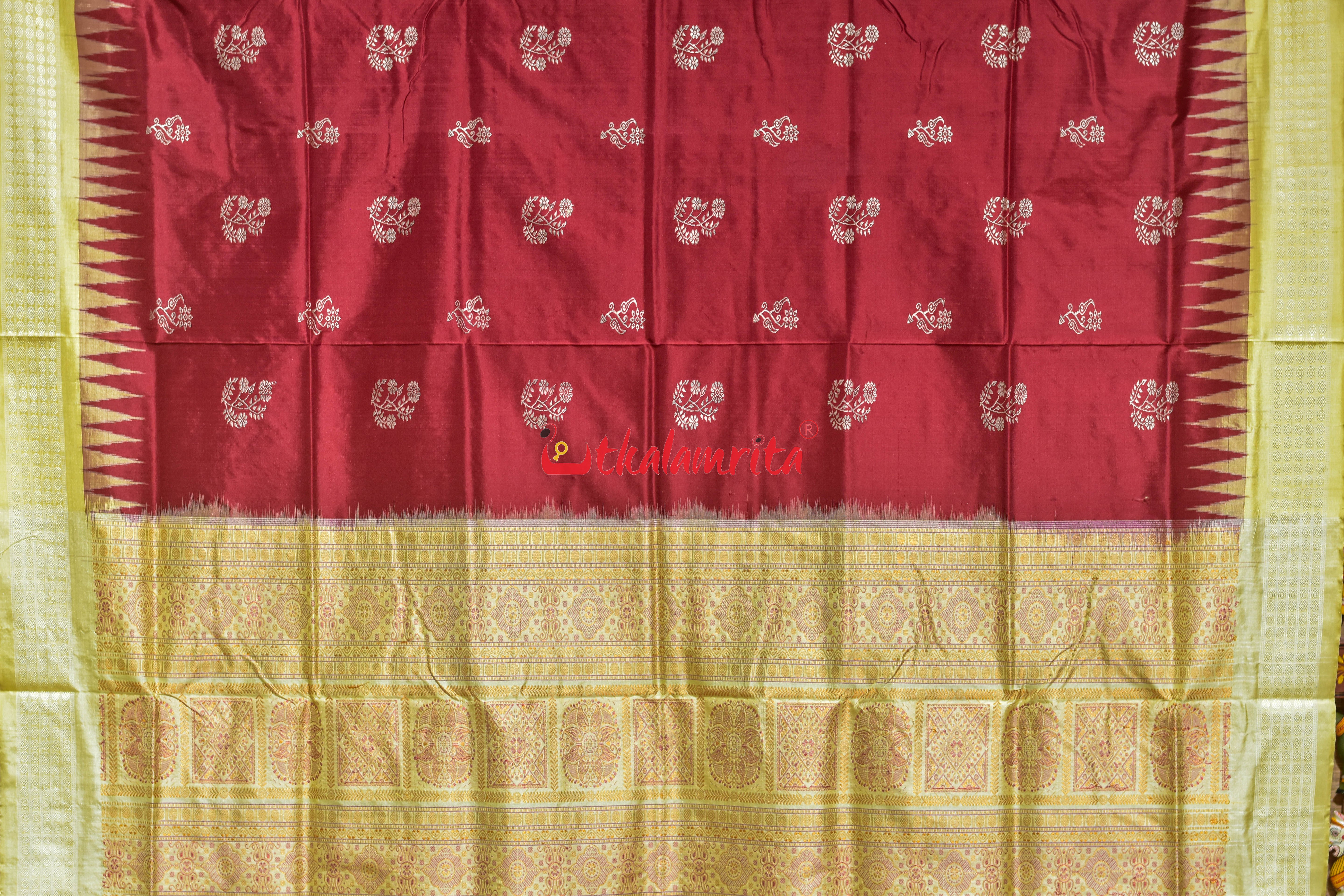 Maroon Chandan Phula Dala Bomkai Silk Saree
