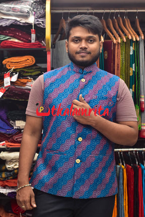 4D Blue Maroon Sambalpuri Cotton (Modi Jacket)