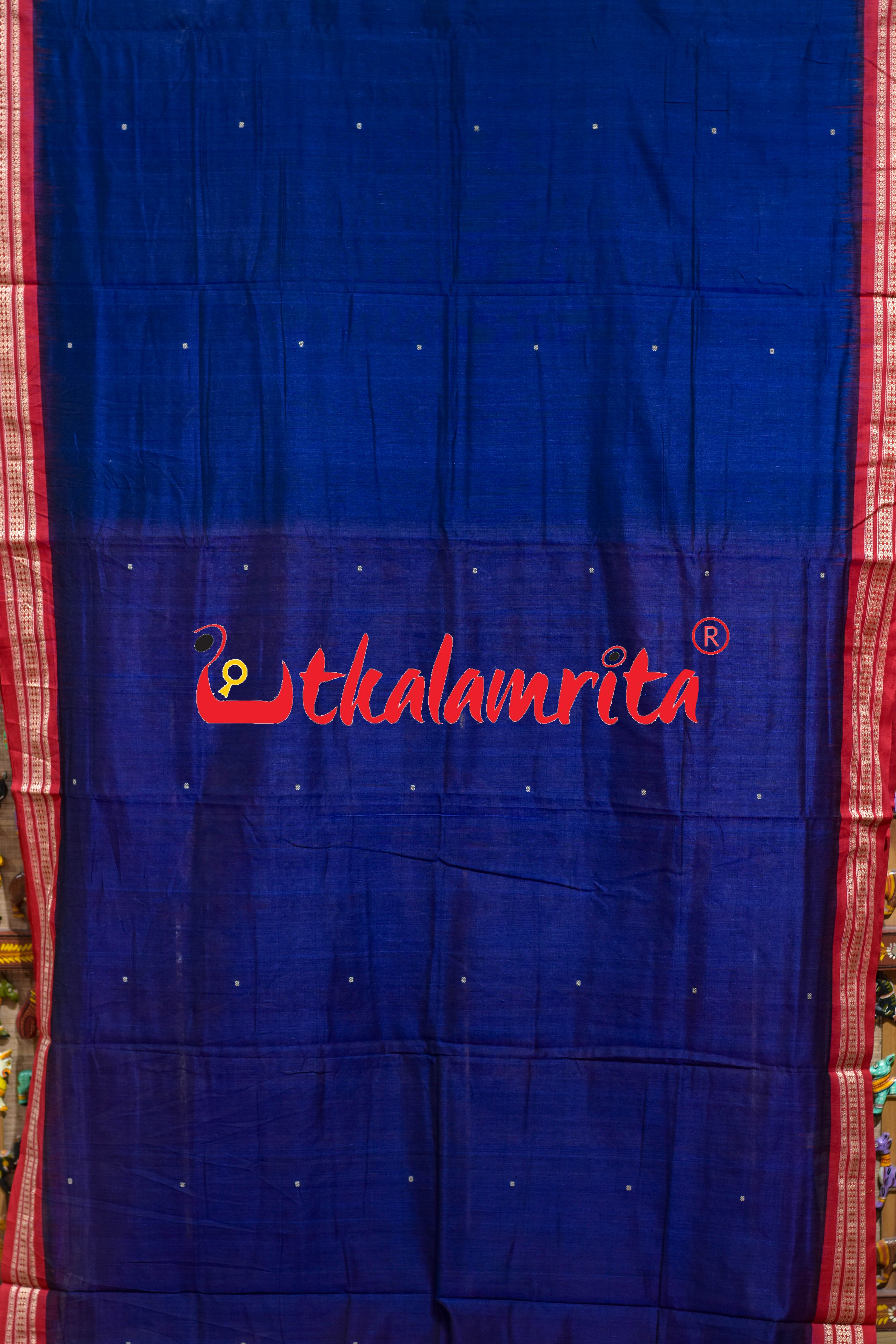 Navy Blue Red Buti Bomkai Cotton Saree