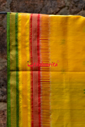 Lemon Yellow Kathifera Silk Saree