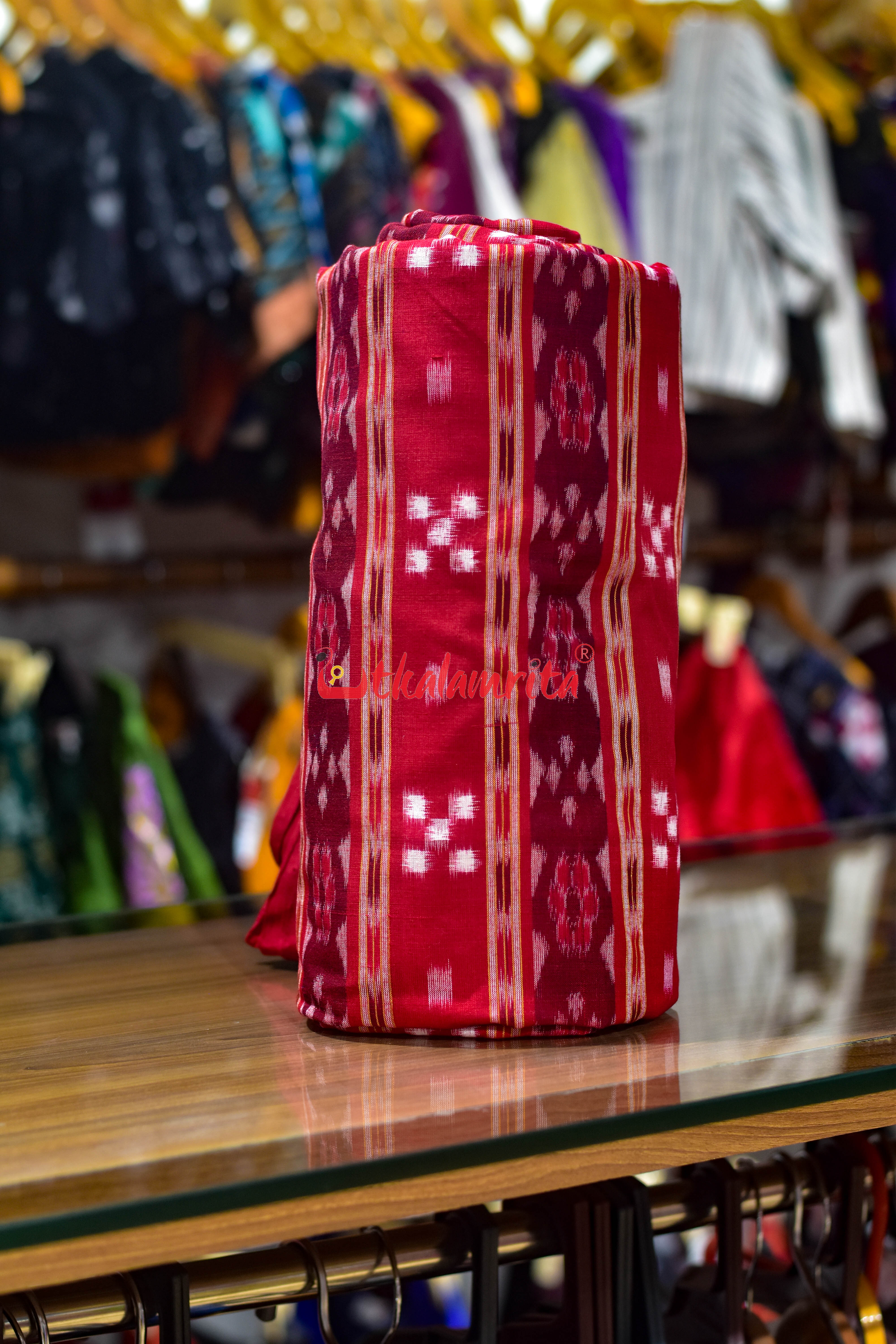 Red Flower Traditional Ikat Cotton (Fabric)