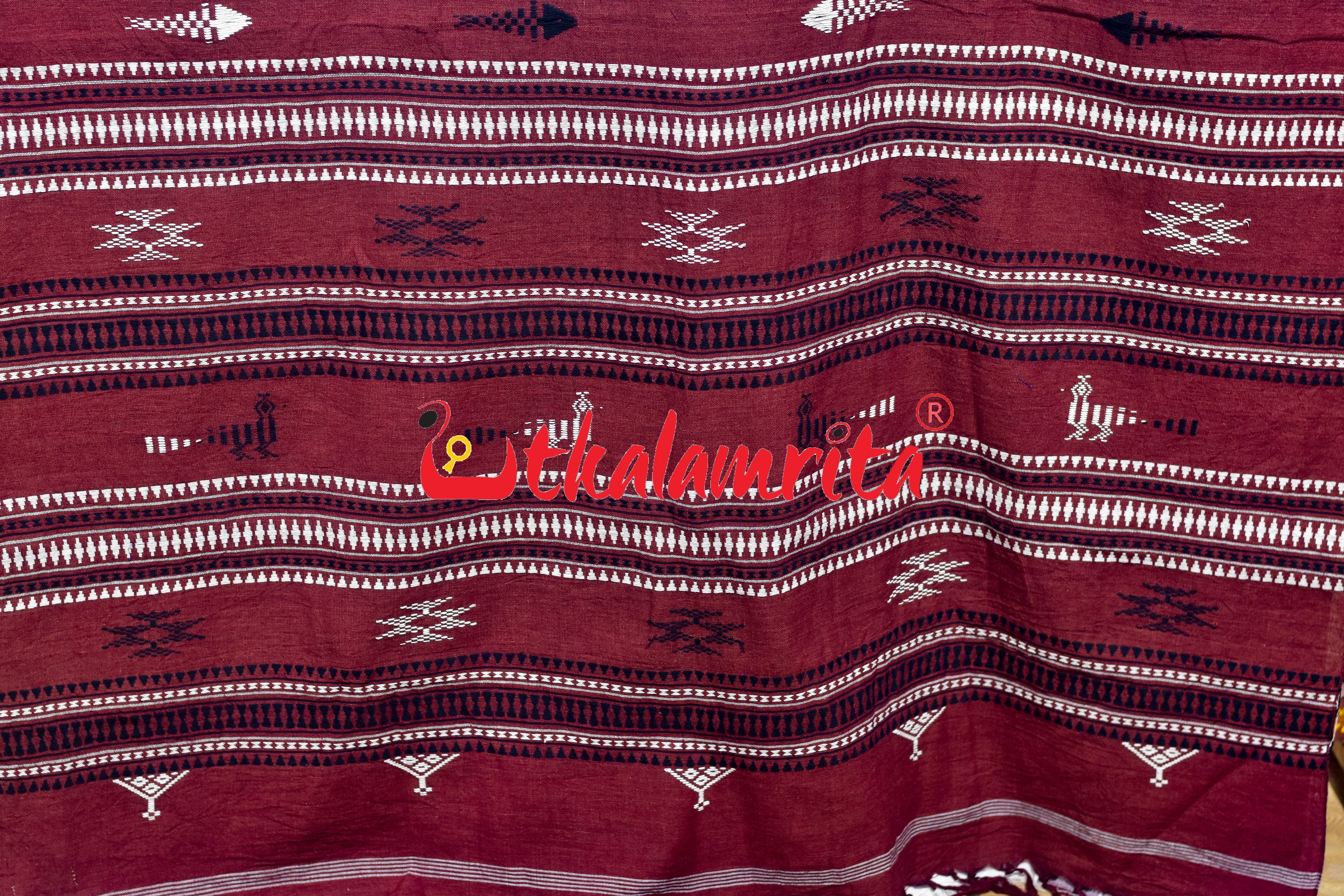 Off White Maroon Kotpad Cotton Saree