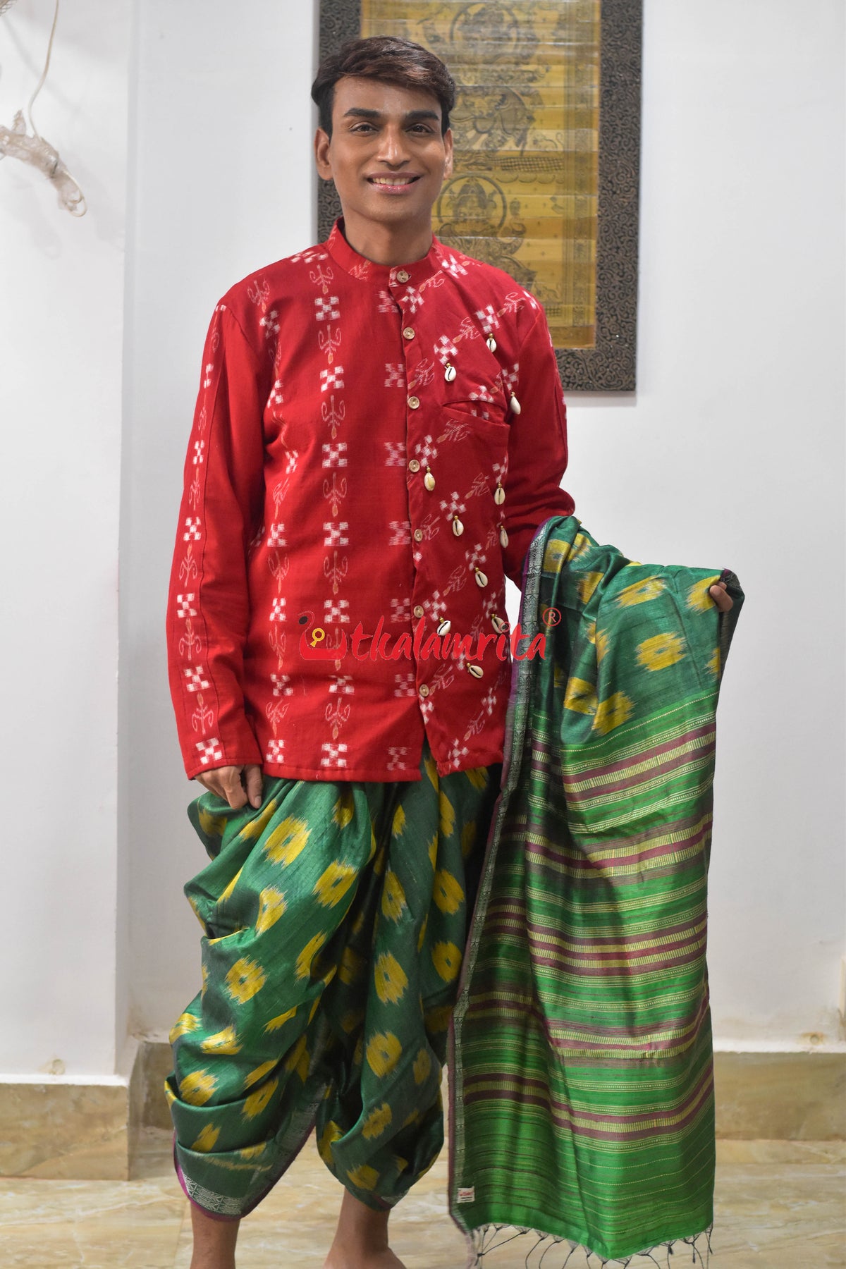Green Yellow Body Bandha Jaala Dobby Tussar Silk Saree