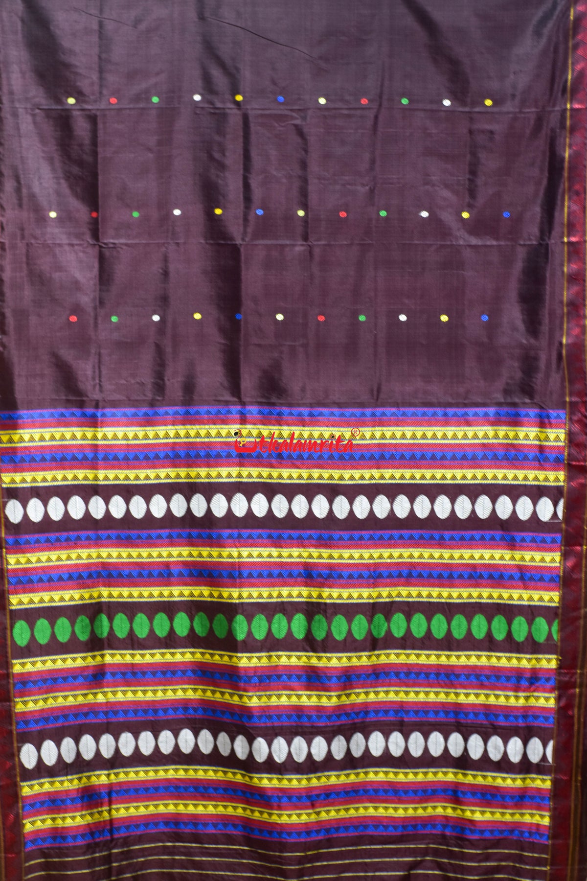 Coffee Red Multi Color Flower Buti Dongria Silk Saree