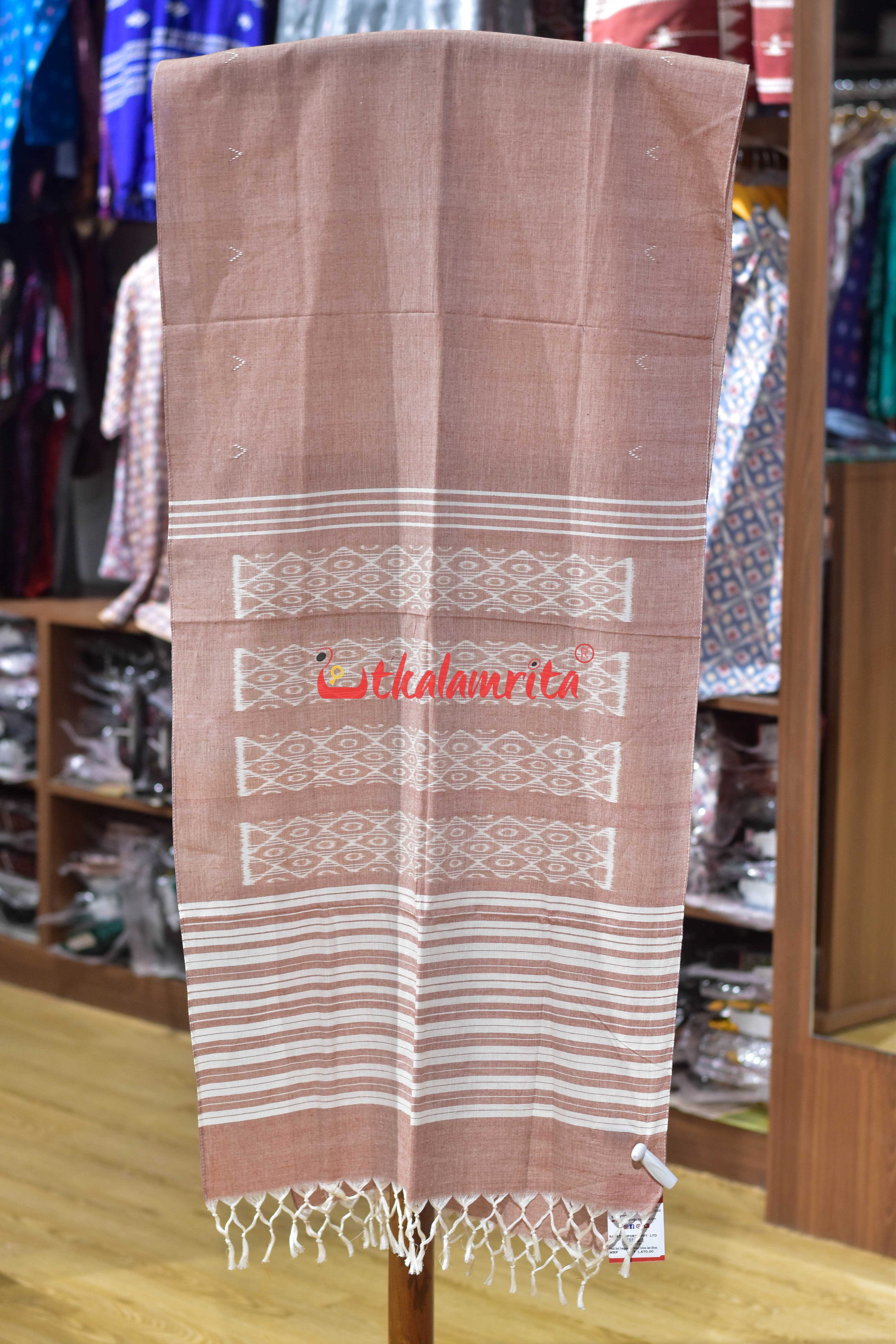 Peach Buti Designer Phulaphuliya Cotton Ikat (Stole)