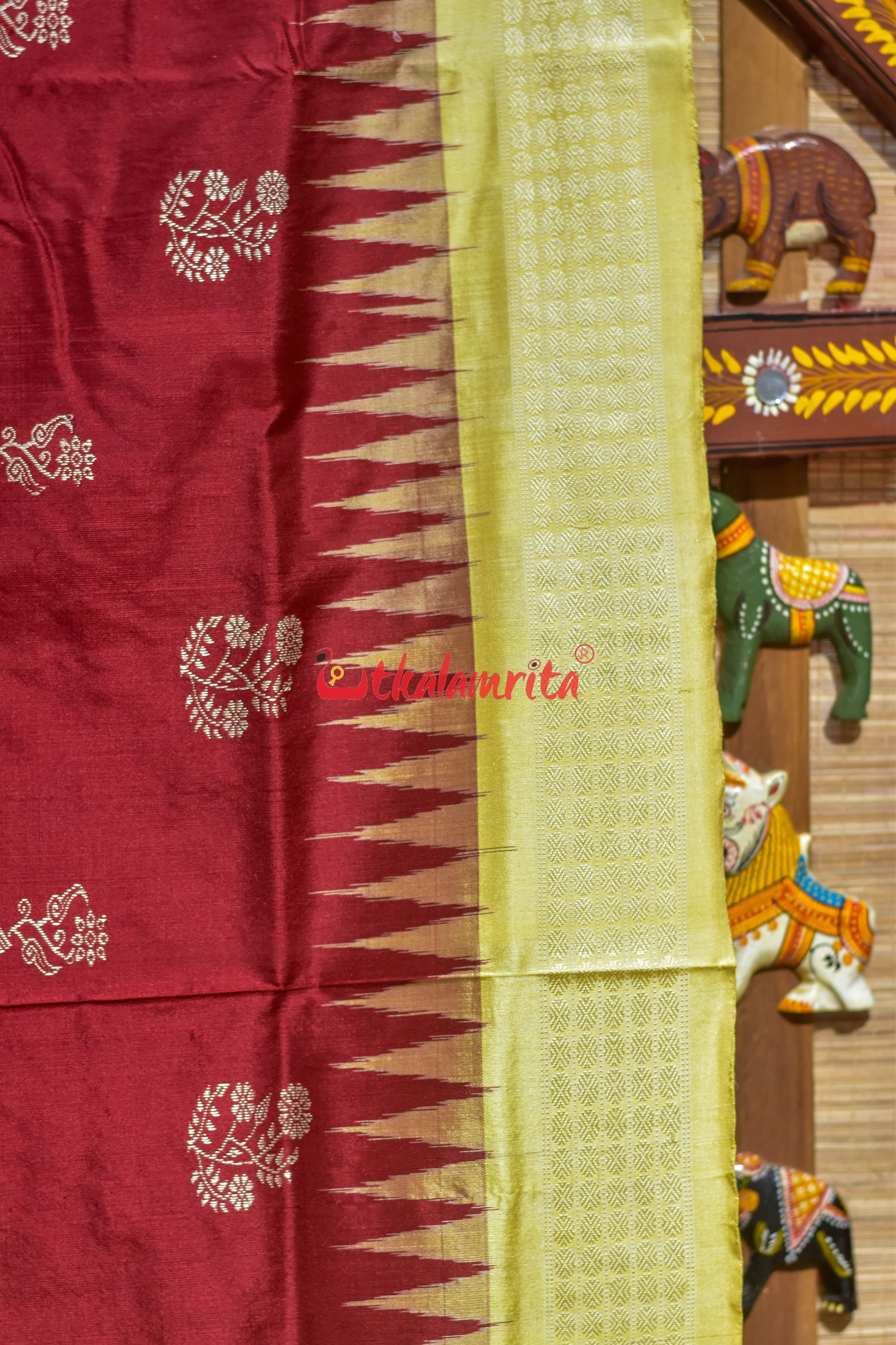 Maroon Chandan Phula Dala Bomkai Silk Saree