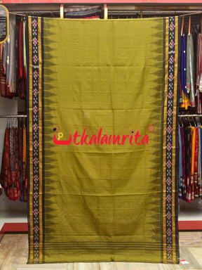 Light Olive Pasapali Border Khandua Cotton Saree