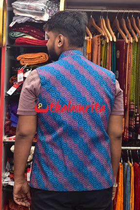 4D Blue Maroon Sambalpuri Cotton (Modi Jacket)