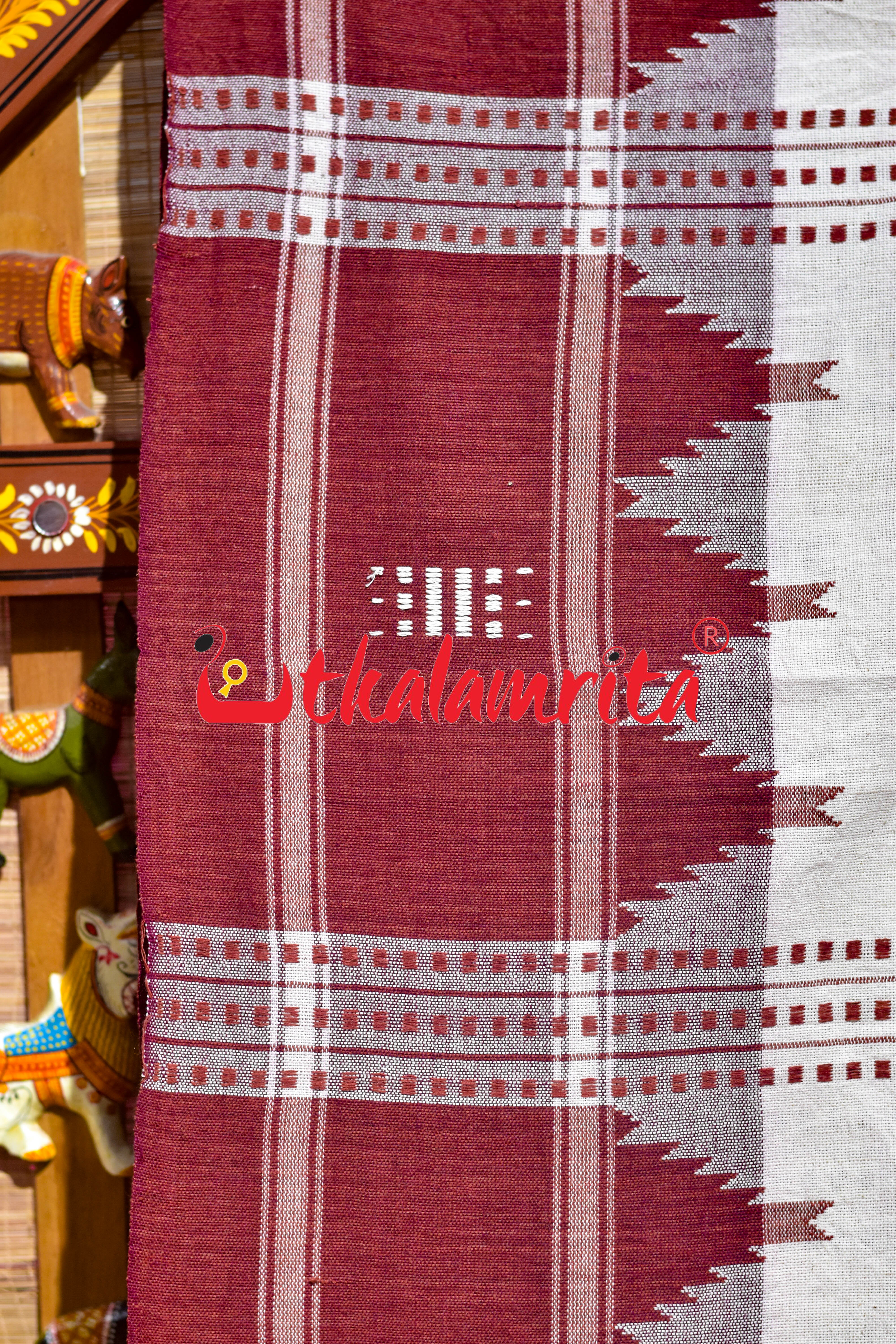 Off White Maroon Kotpad Cotton Saree