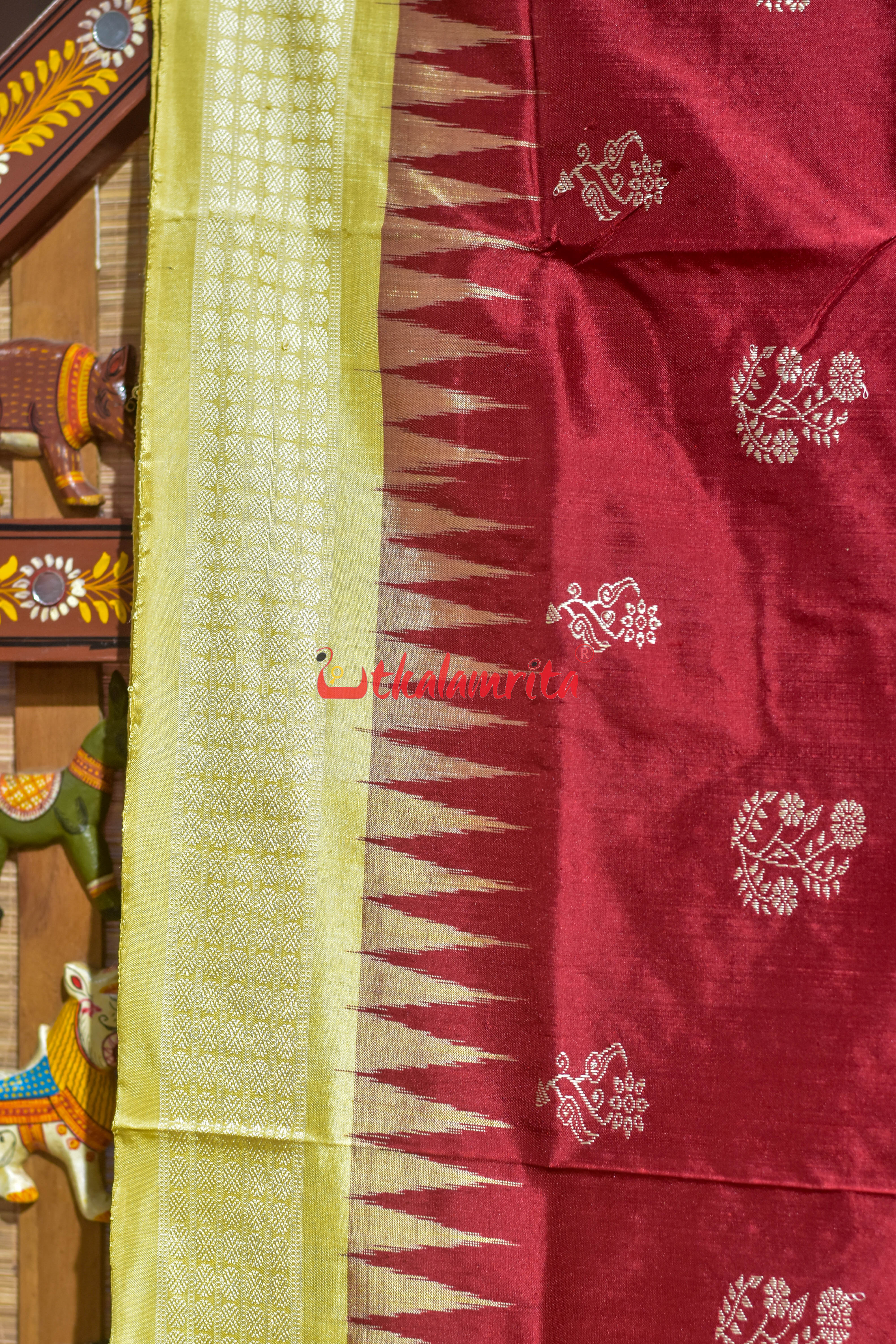 Maroon Chandan Phula Dala Bomkai Silk Saree