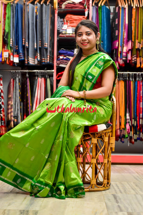 Light Neon Green Dhadi Doll Bomkai Silk Saree