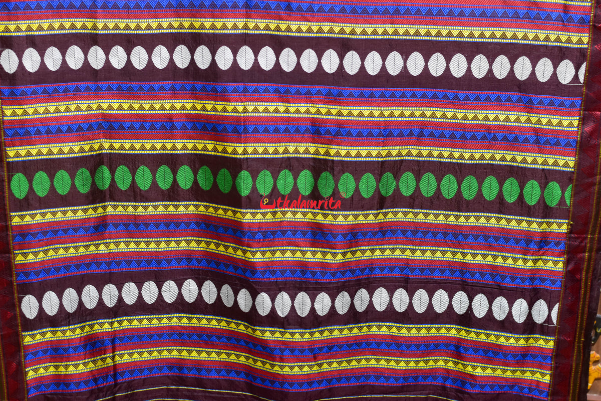 Coffee Red Multi Color Flower Buti Dongria Silk Saree