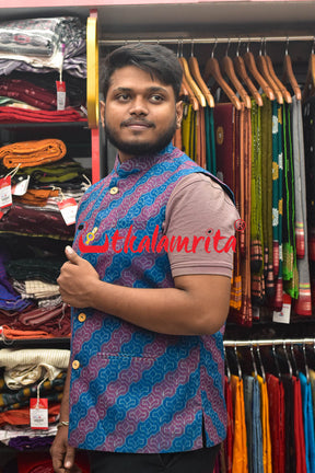 4D Blue Maroon Sambalpuri Cotton (Modi Jacket)