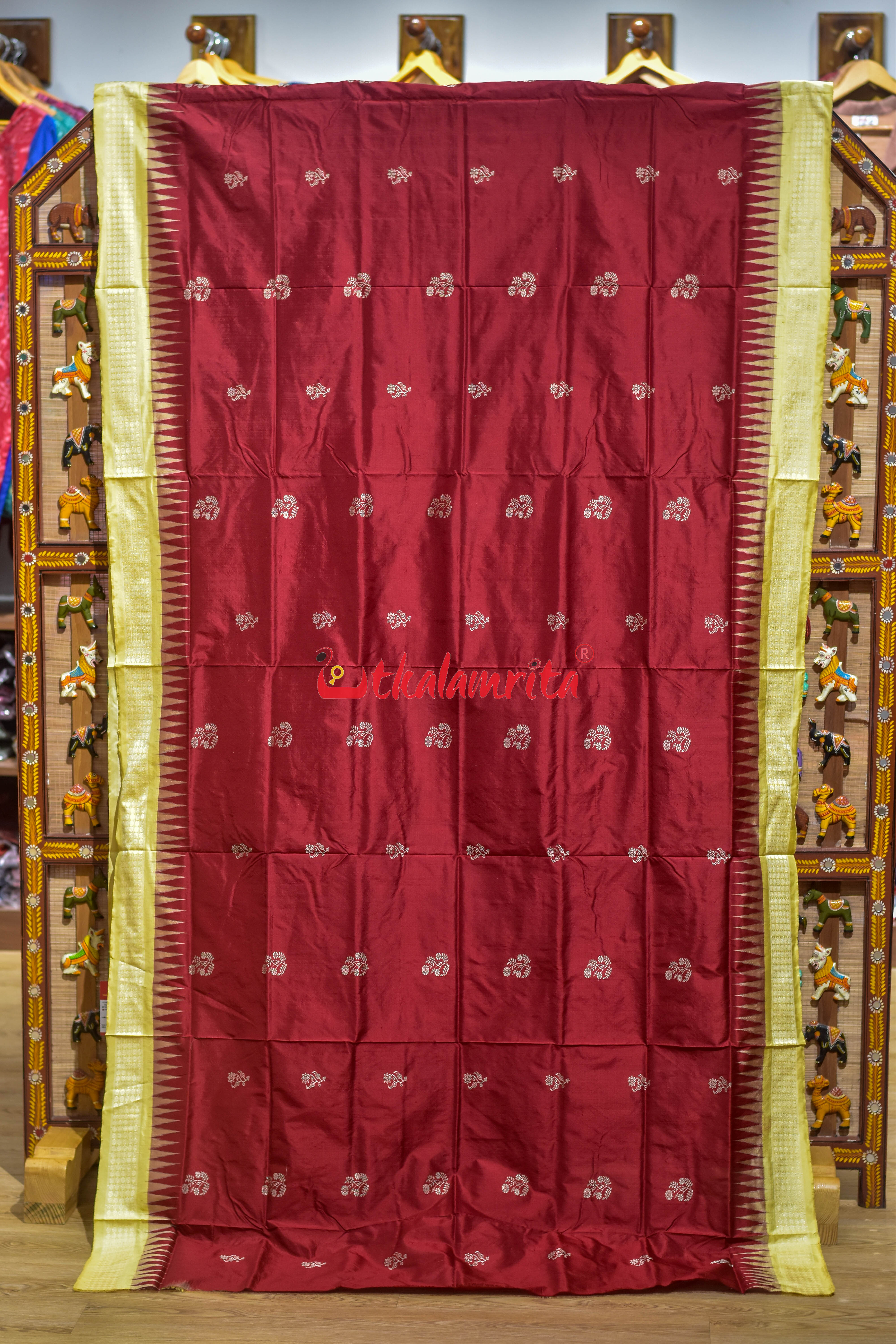 Maroon Chandan Phula Dala Bomkai Silk Saree