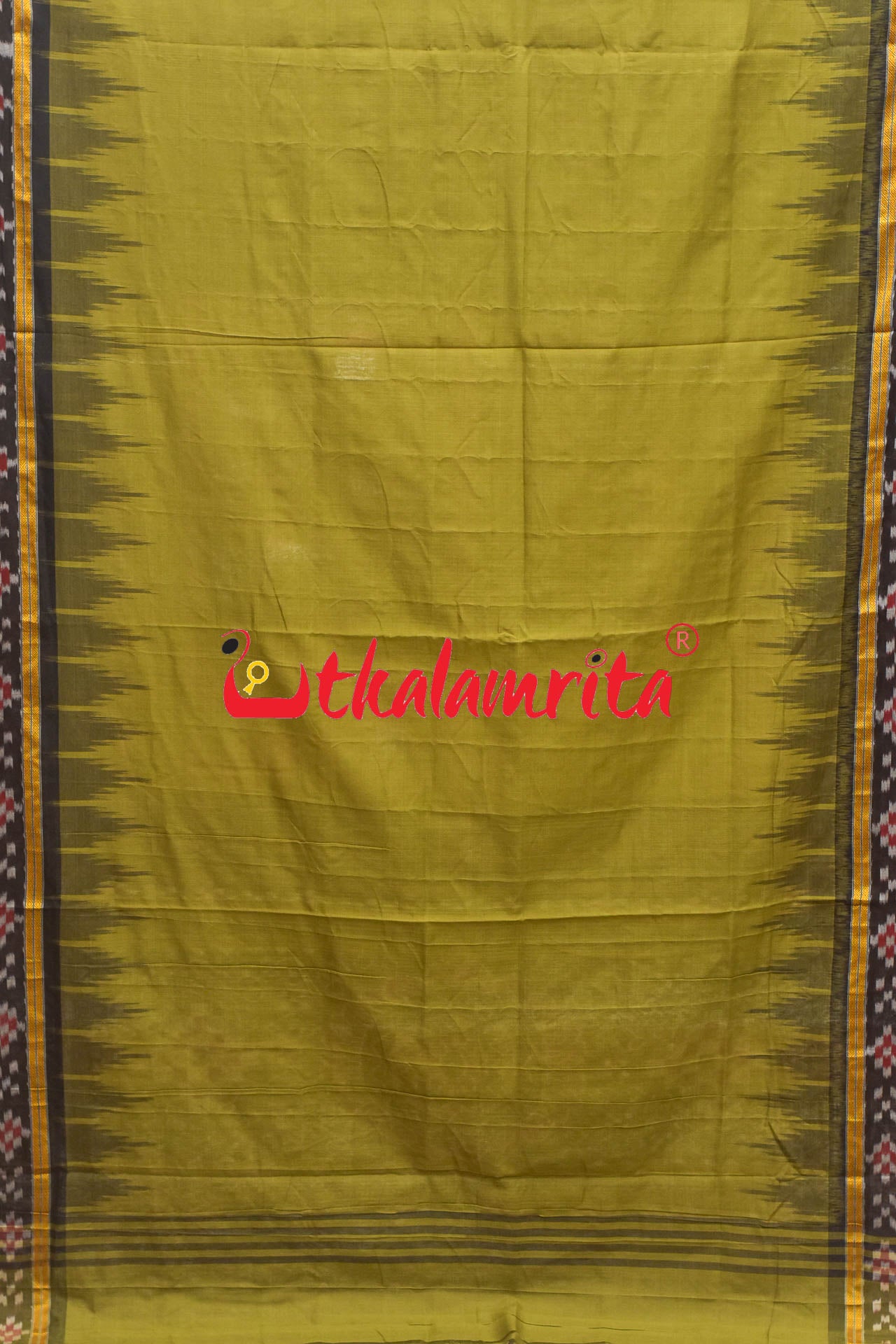 Light Olive Pasapali Border Khandua Cotton Saree