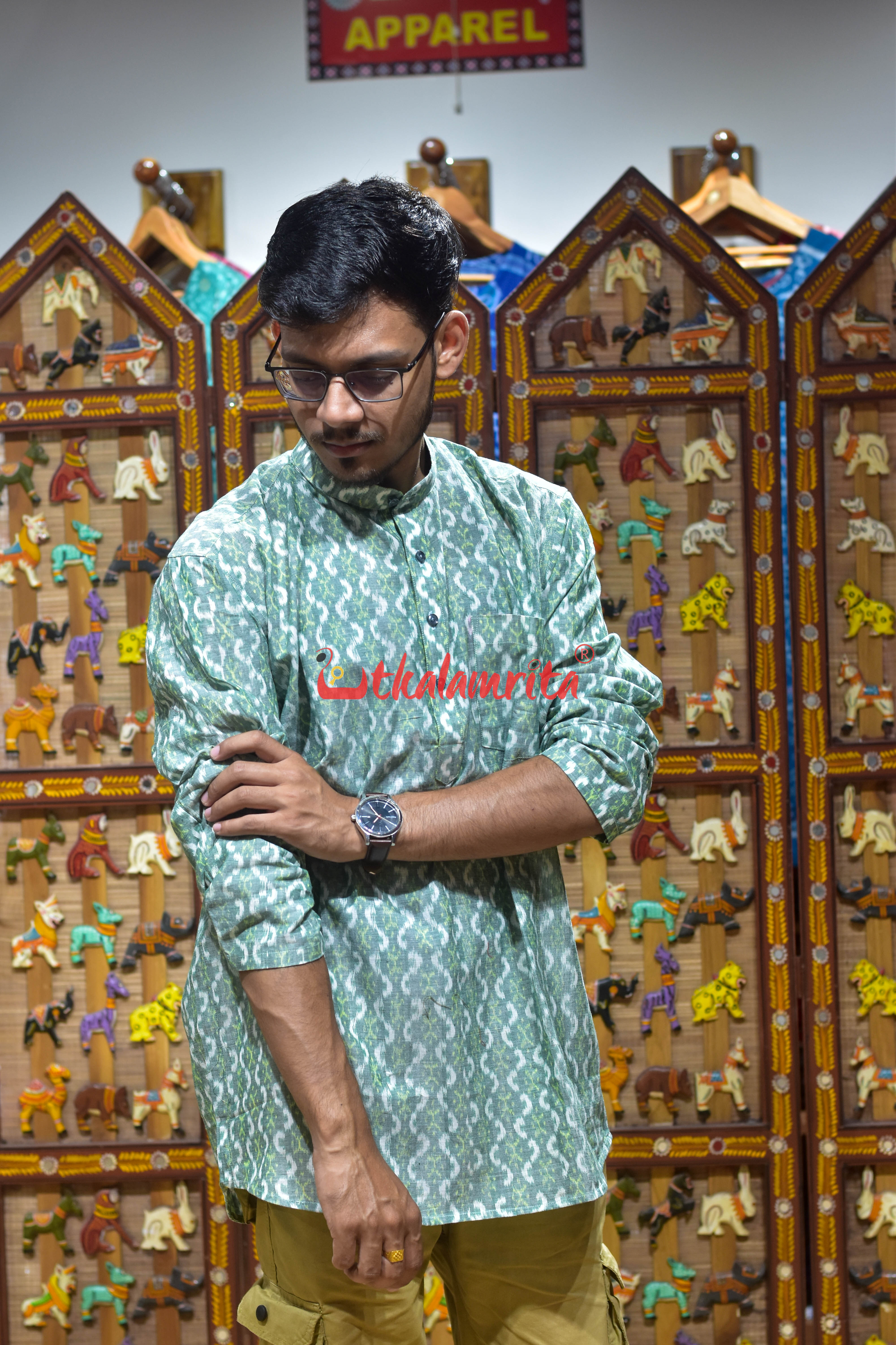 Green Damru (Men's Short Kurta)