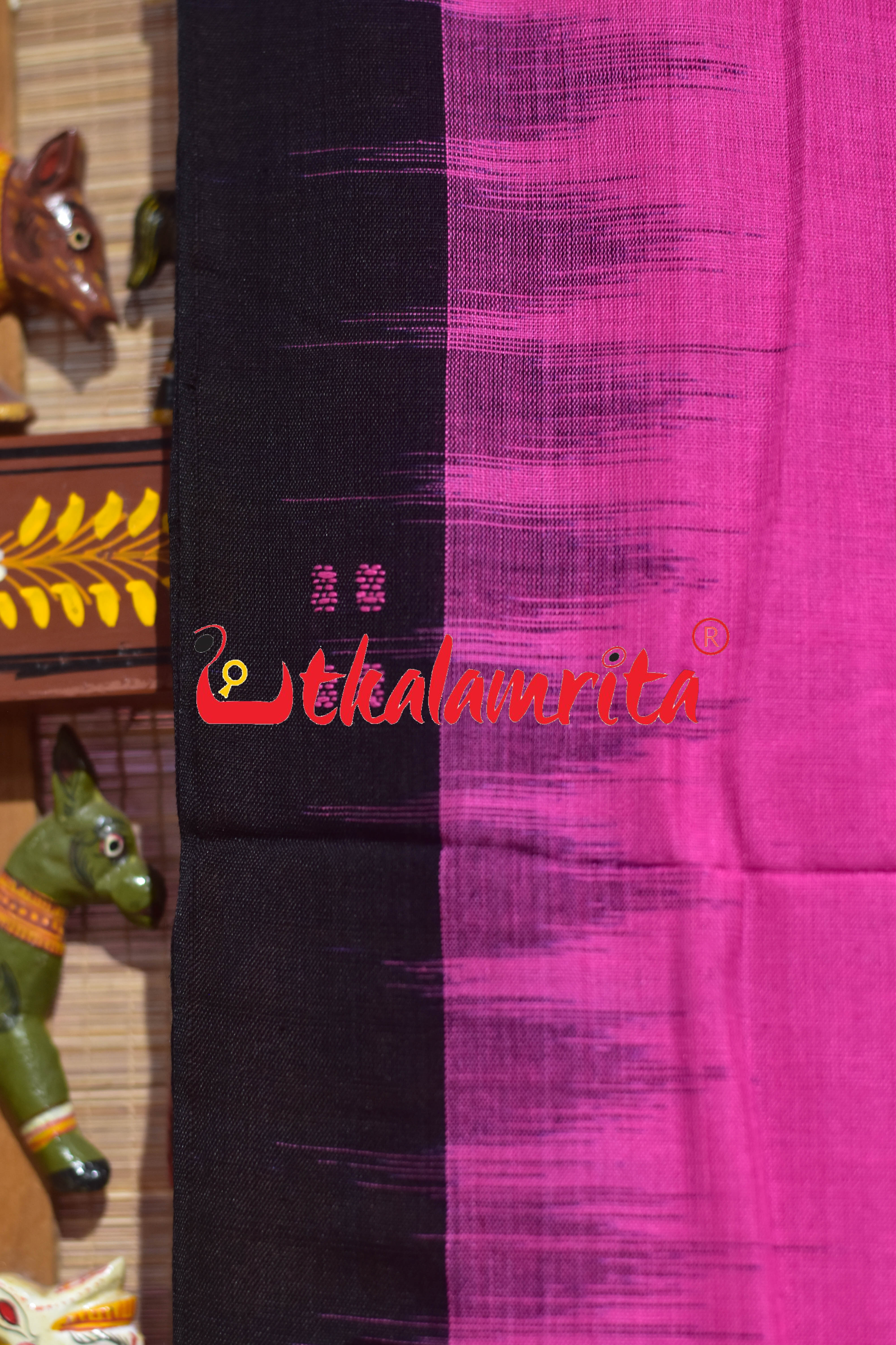 Pink Black Four Buti Khandua Cotton Saree