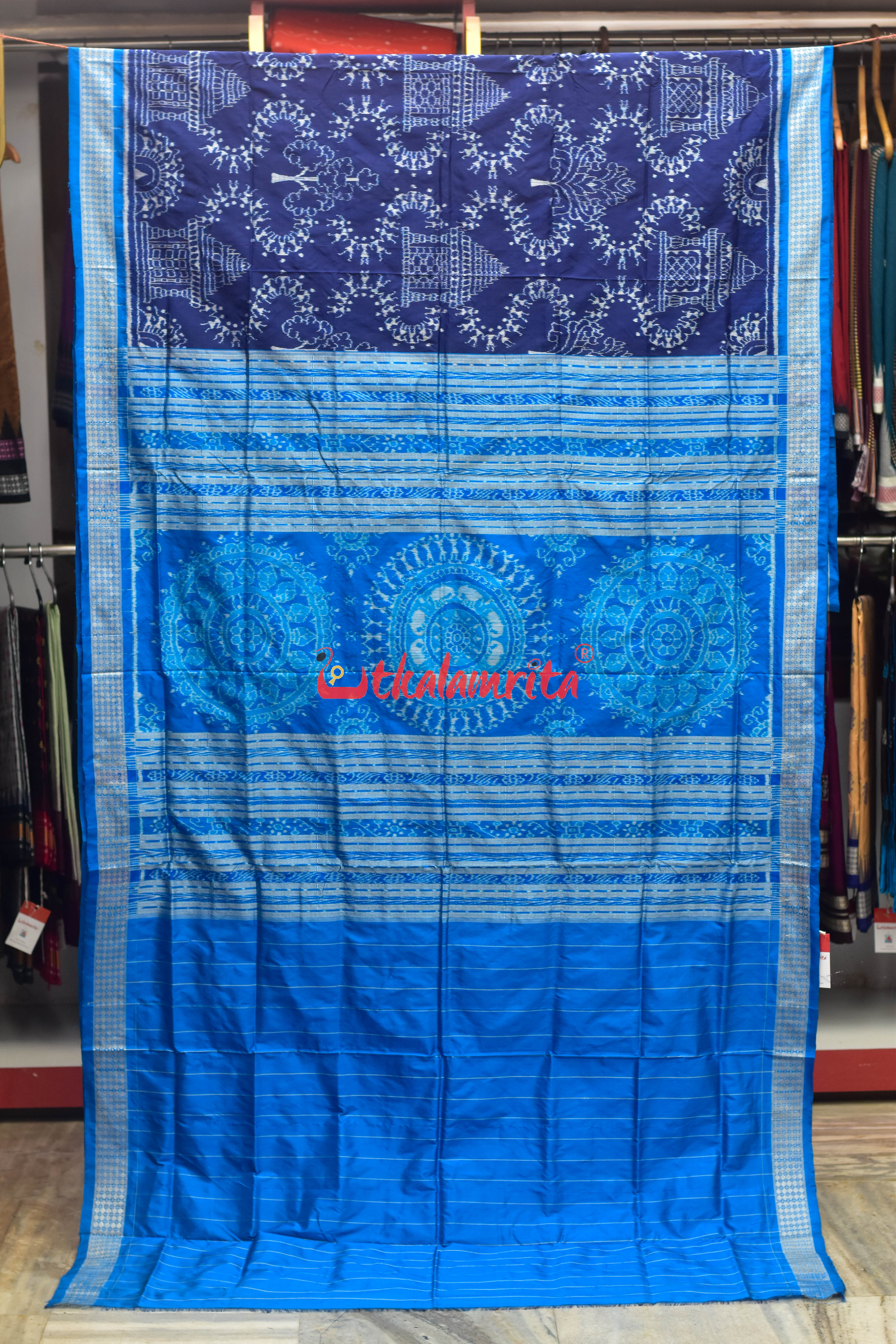 Mandira Design Prussian Blue Sambalpuri Silk Saree
