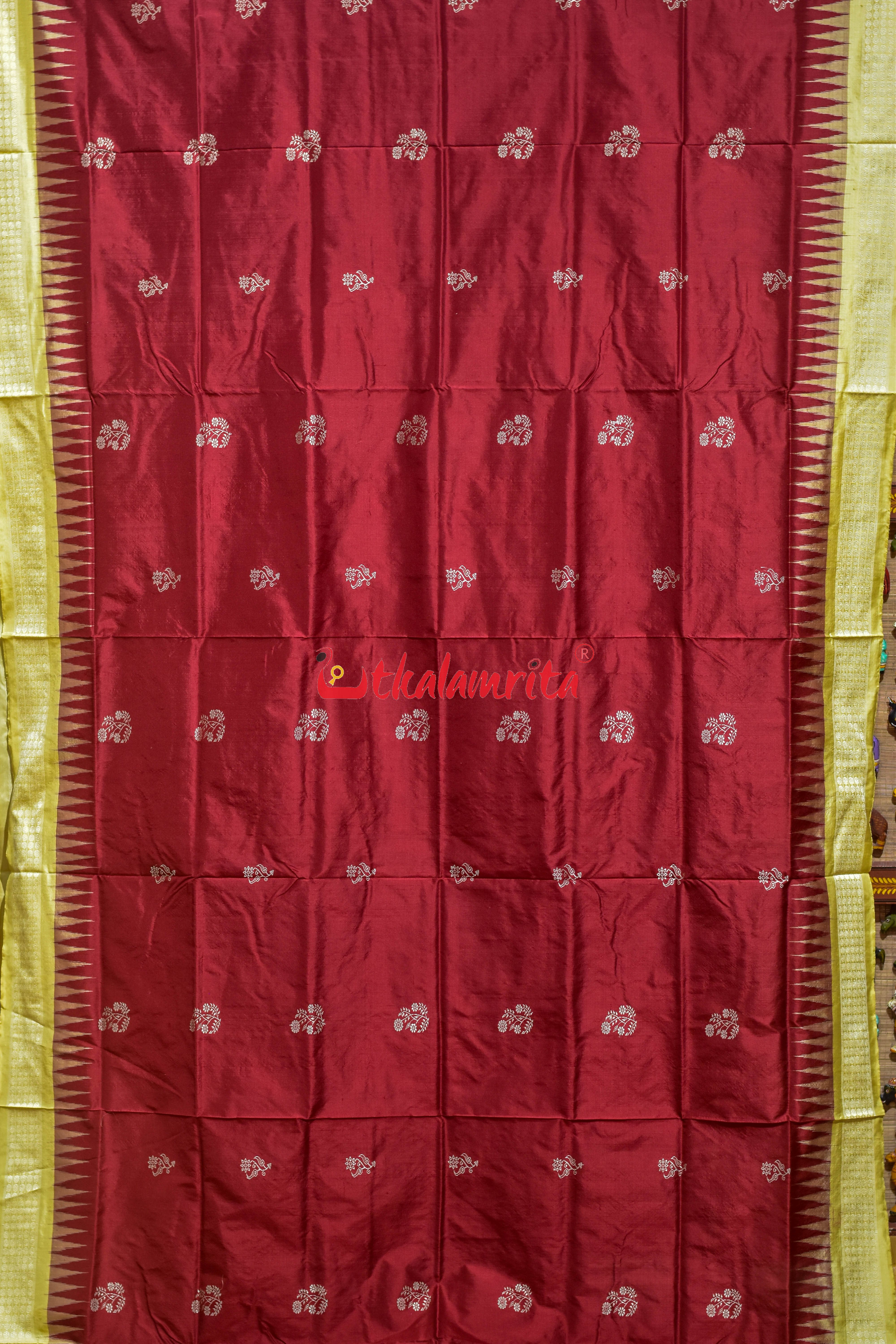 Maroon Chandan Phula Dala Bomkai Silk Saree