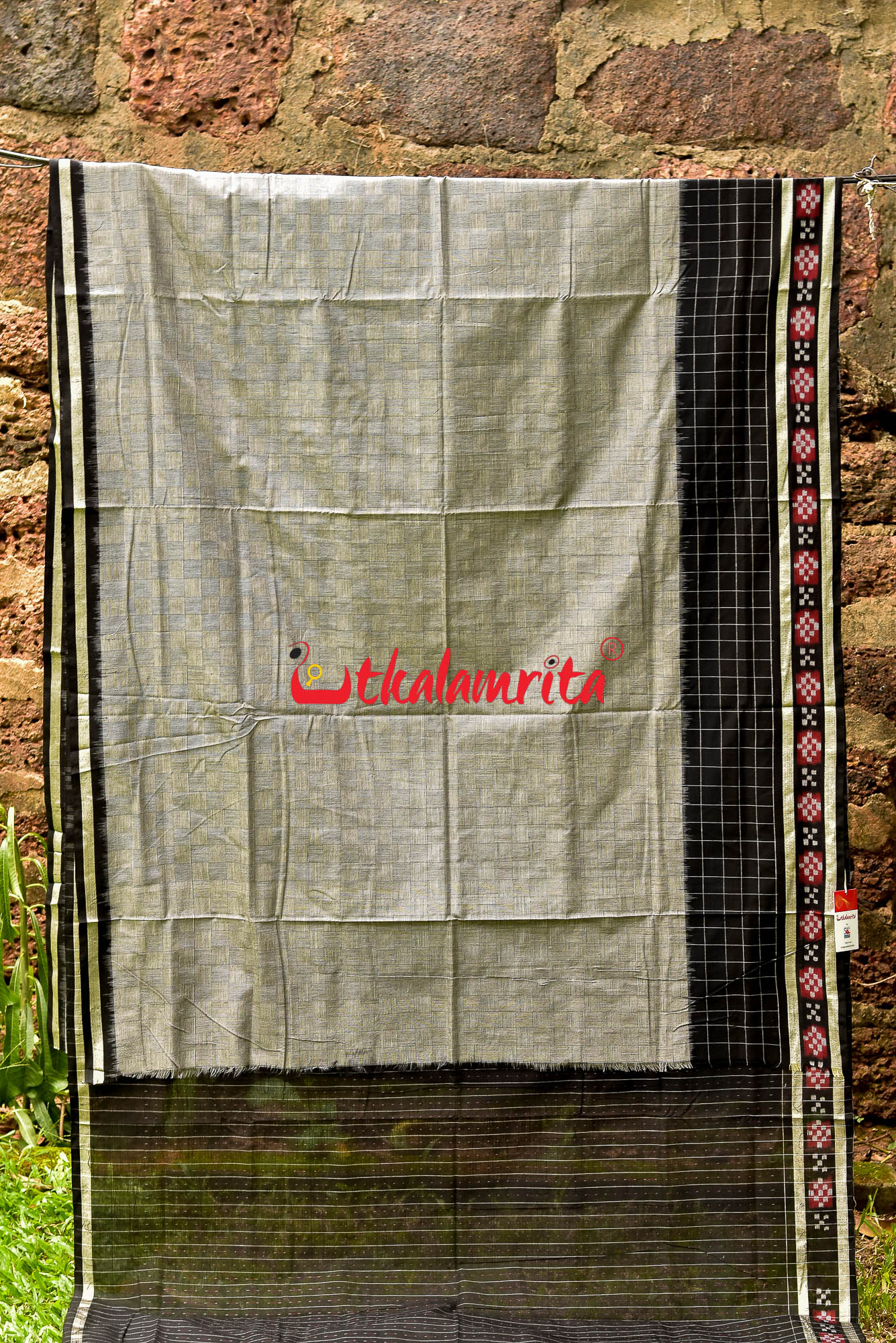 Grey Pasapali Border Sambalpuri Cotton Saree