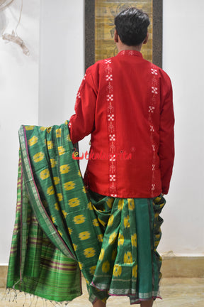 Green Yellow Body Bandha Jaala Dobby Tussar Silk Saree