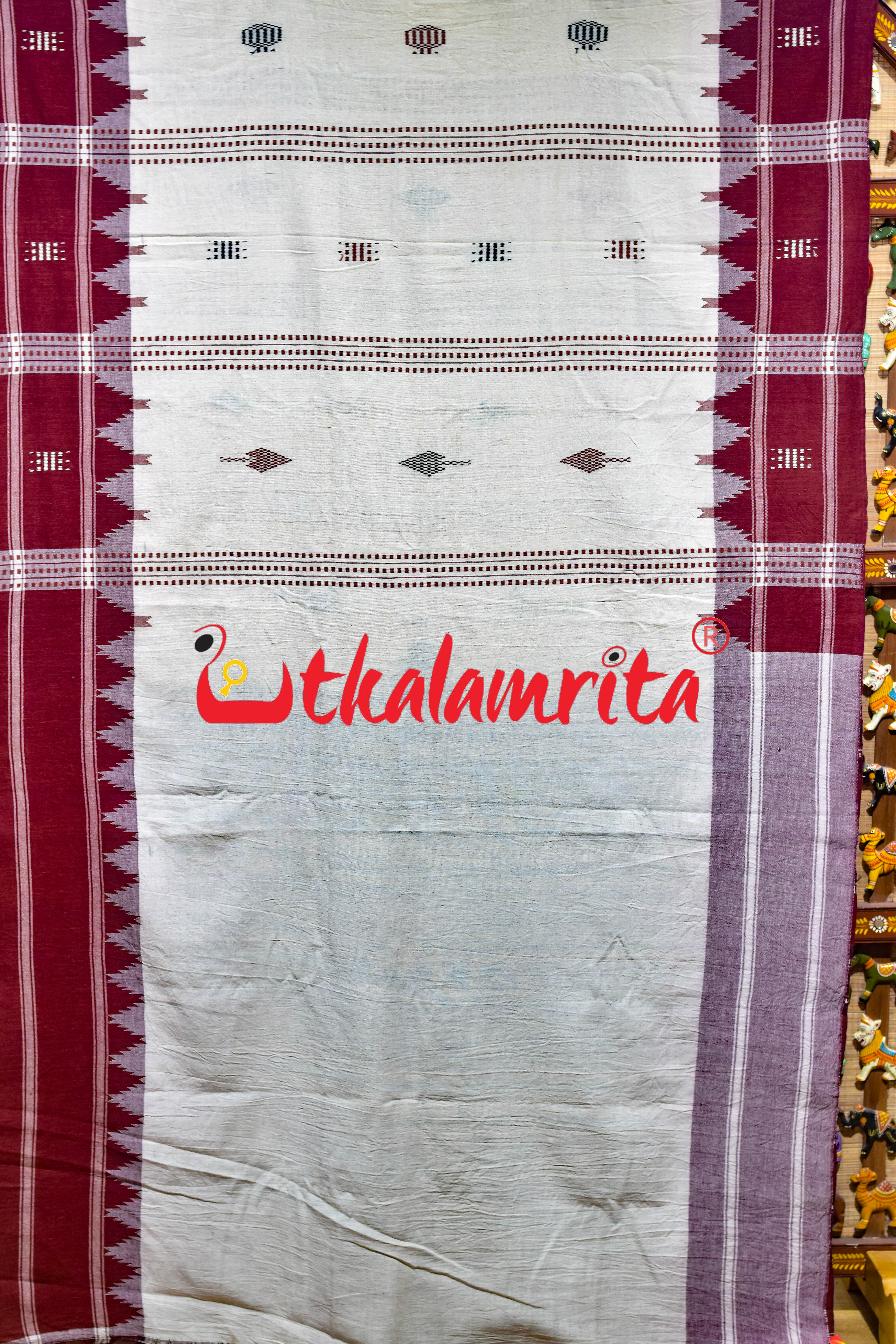 Off White Maroon Kotpad Cotton Saree
