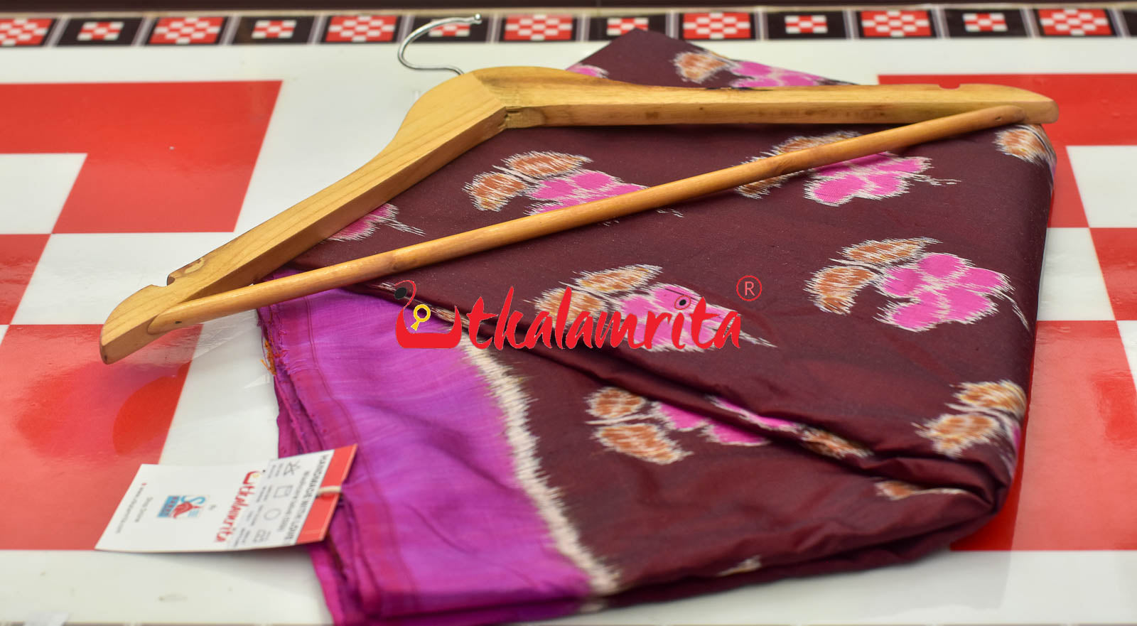 Maroon Pink Hibiscus Khandua Silk Saree