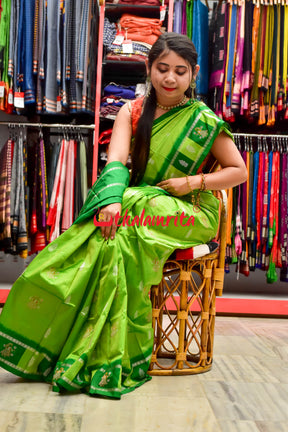Light Neon Green Dhadi Doll Bomkai Silk Saree