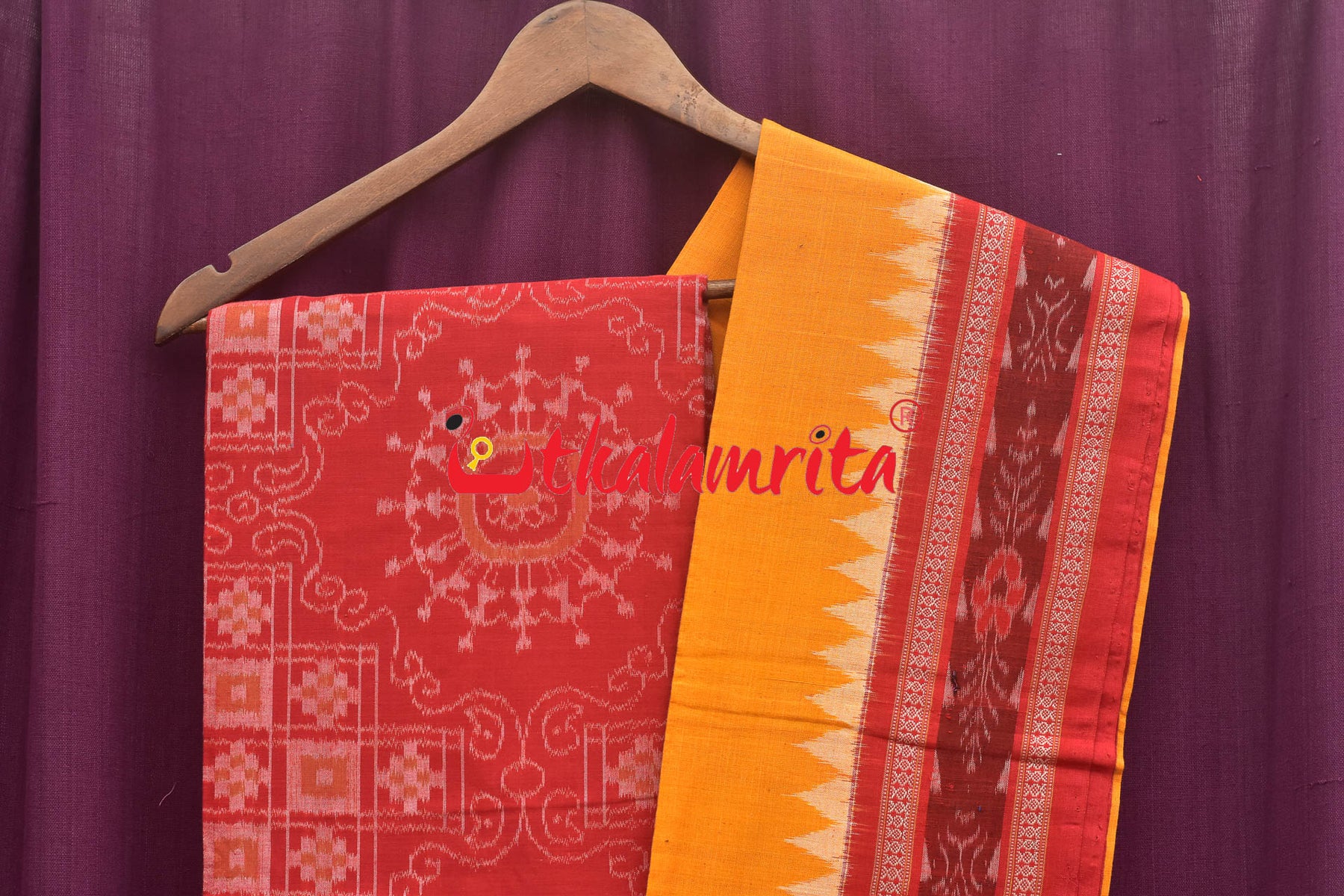 Tribal Chakra Red Yellow Sambalpuri Cotton Dress Set