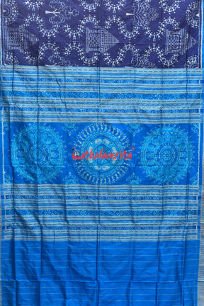 Mandira Design Prussian Blue Sambalpuri Silk Saree