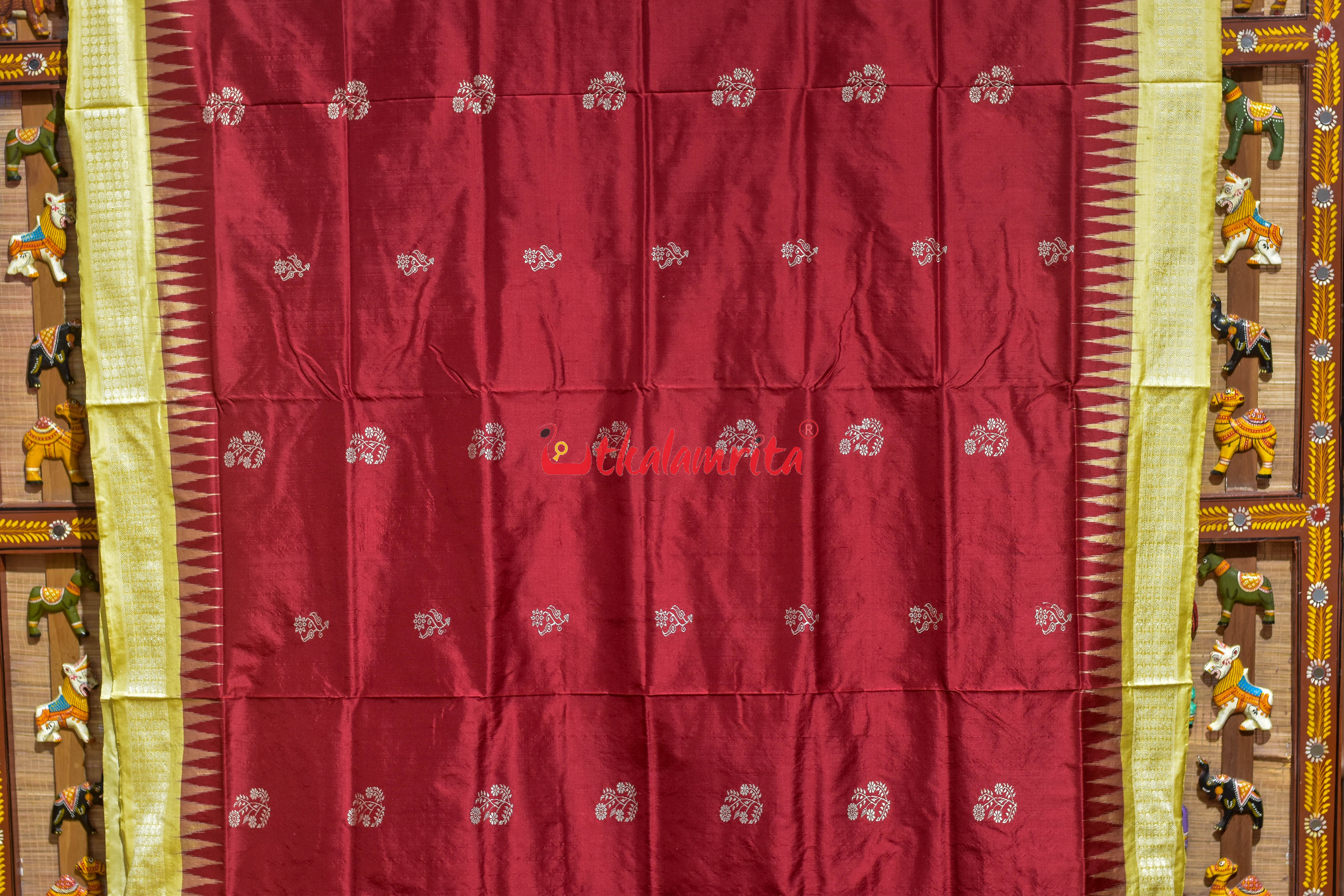 Maroon Chandan Phula Dala Bomkai Silk Saree