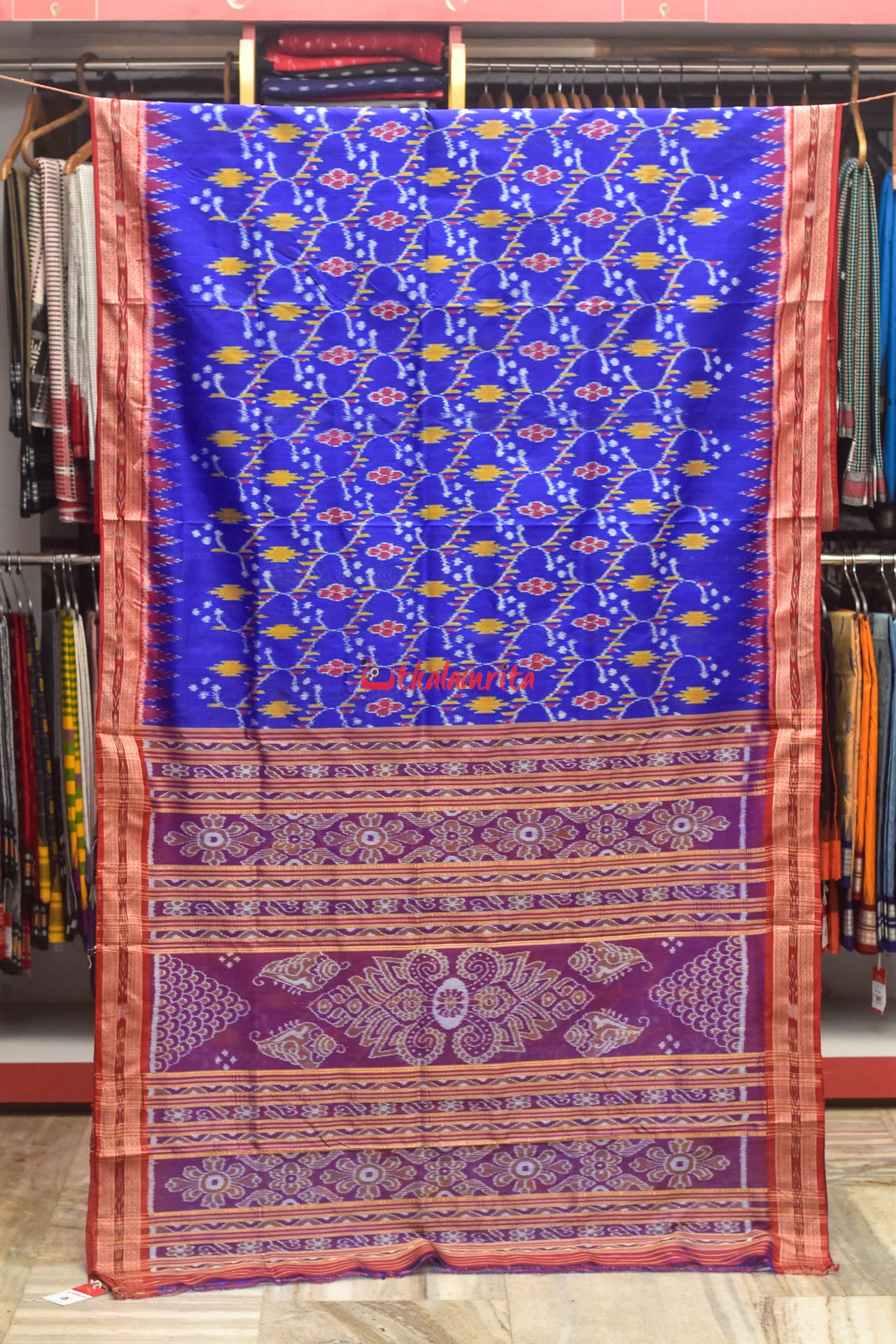 Blue Phula Tara Khandua Silk Saree