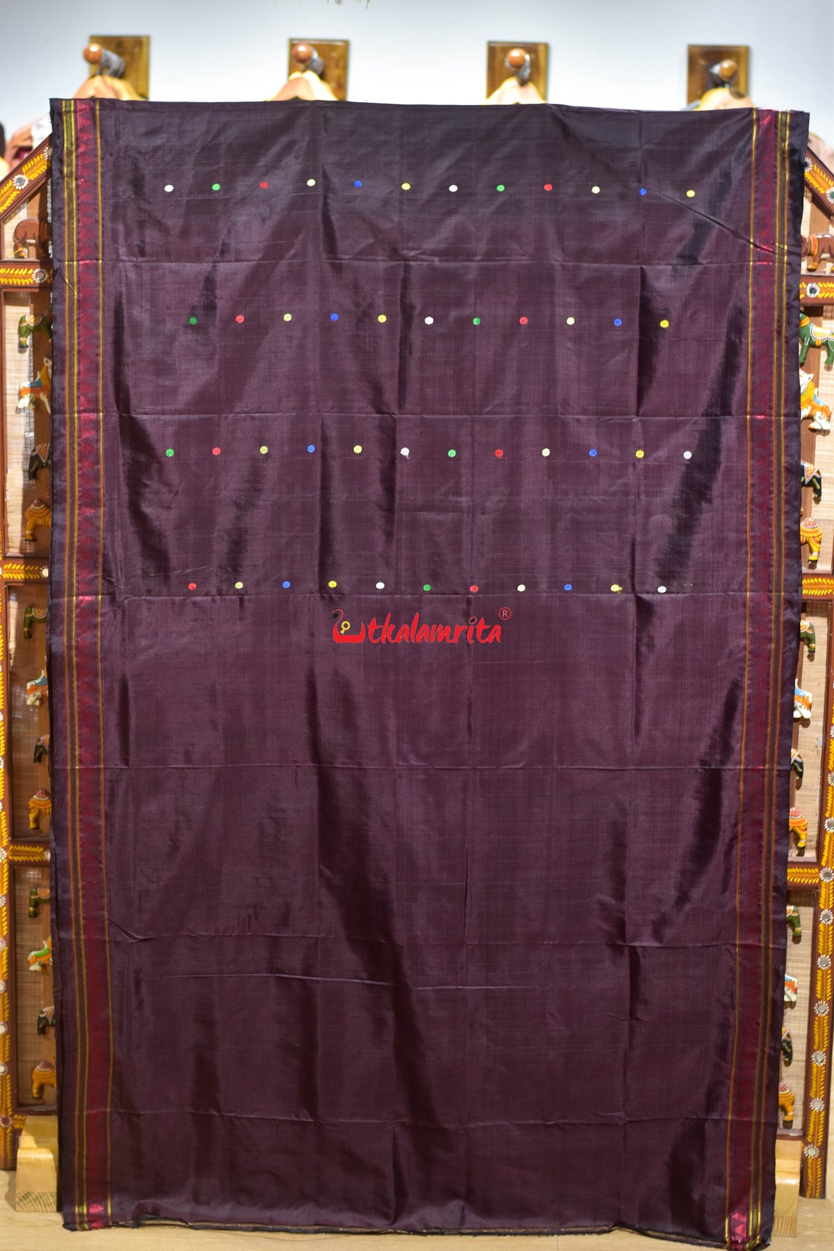Coffee Red Multi Color Flower Buti Dongria Silk Saree