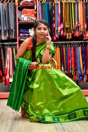 Light Neon Green Dhadi Doll Bomkai Silk Saree