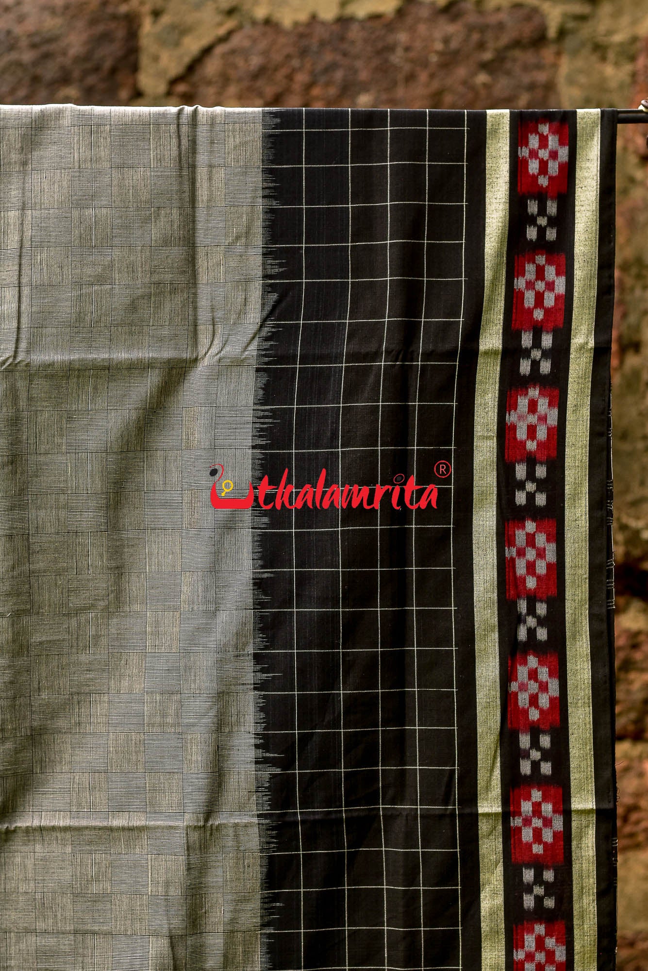 Grey Pasapali Border Sambalpuri Cotton Saree