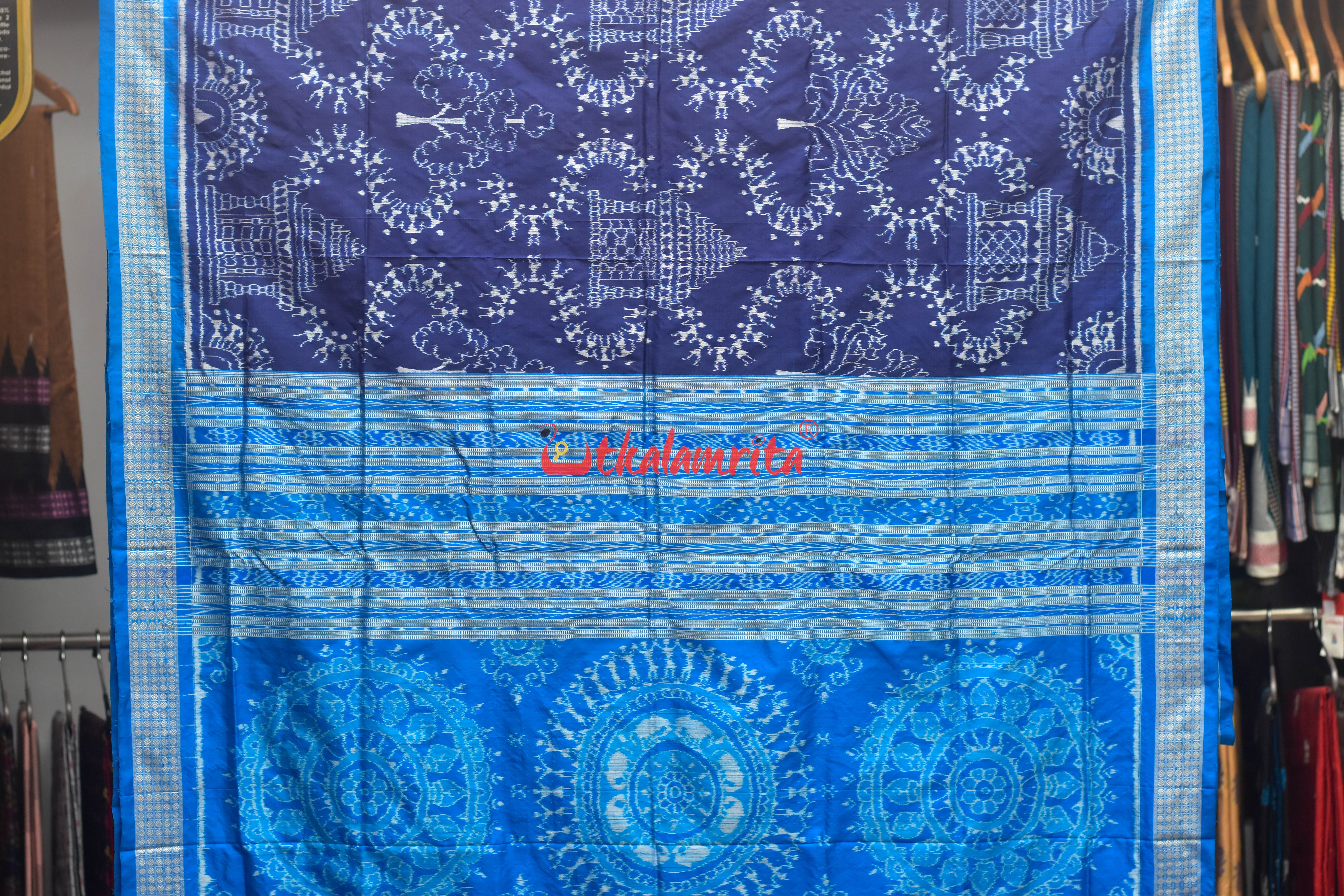 Mandira Design Prussian Blue Sambalpuri Silk Saree