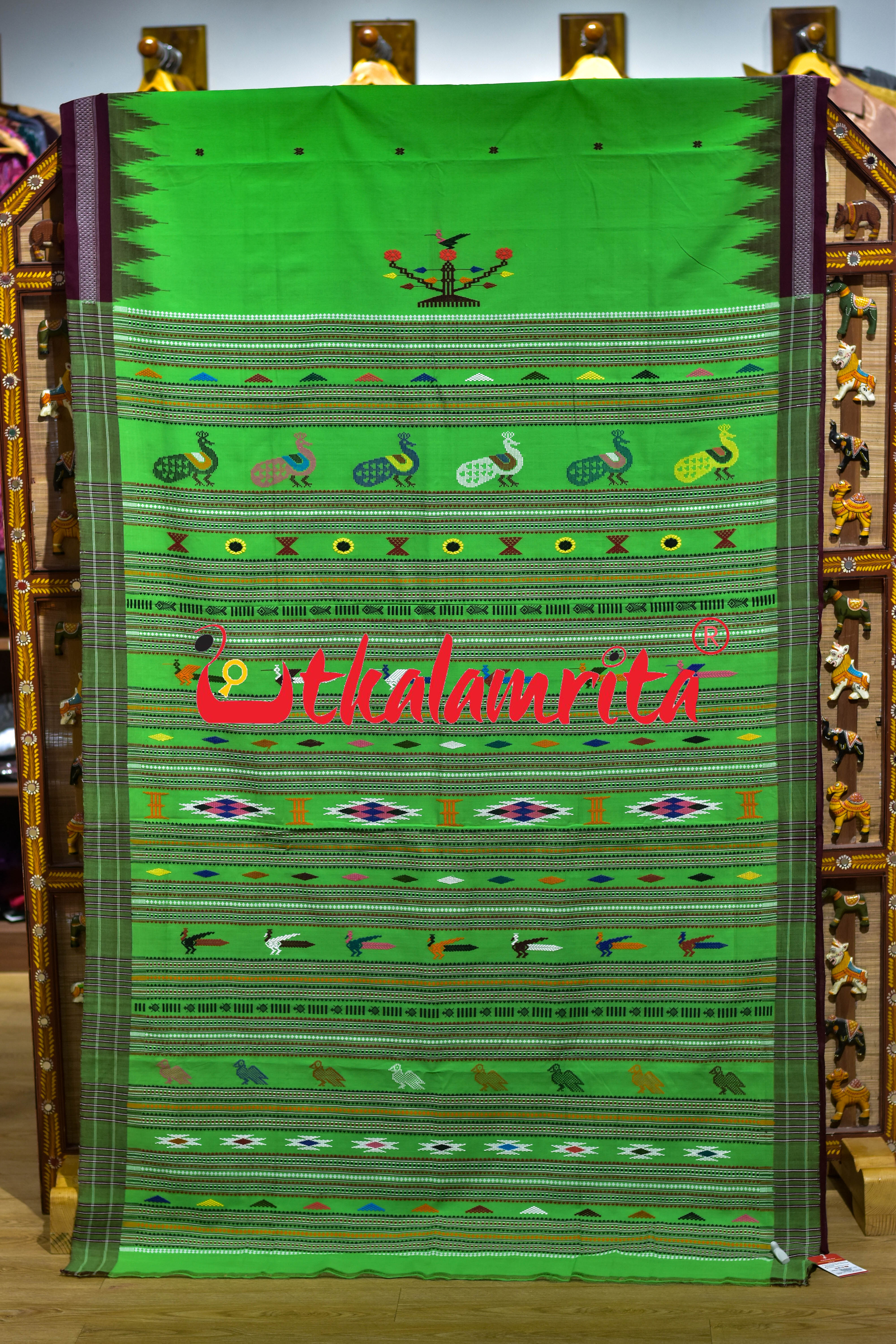 Green Black Original Ganjam Bomkai Cotton Saree