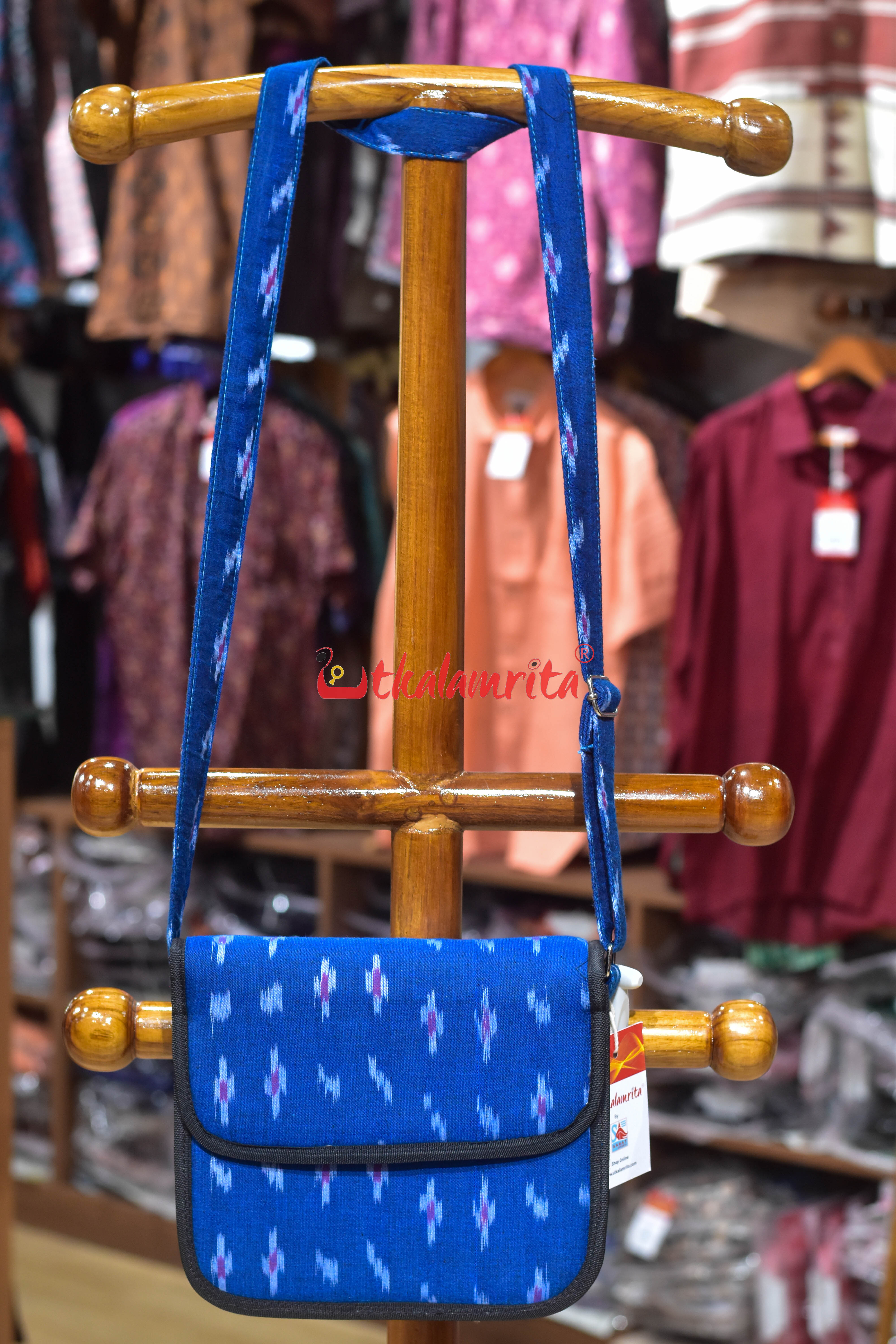 Blue Single Ikat Pasapali Button Sling Bag