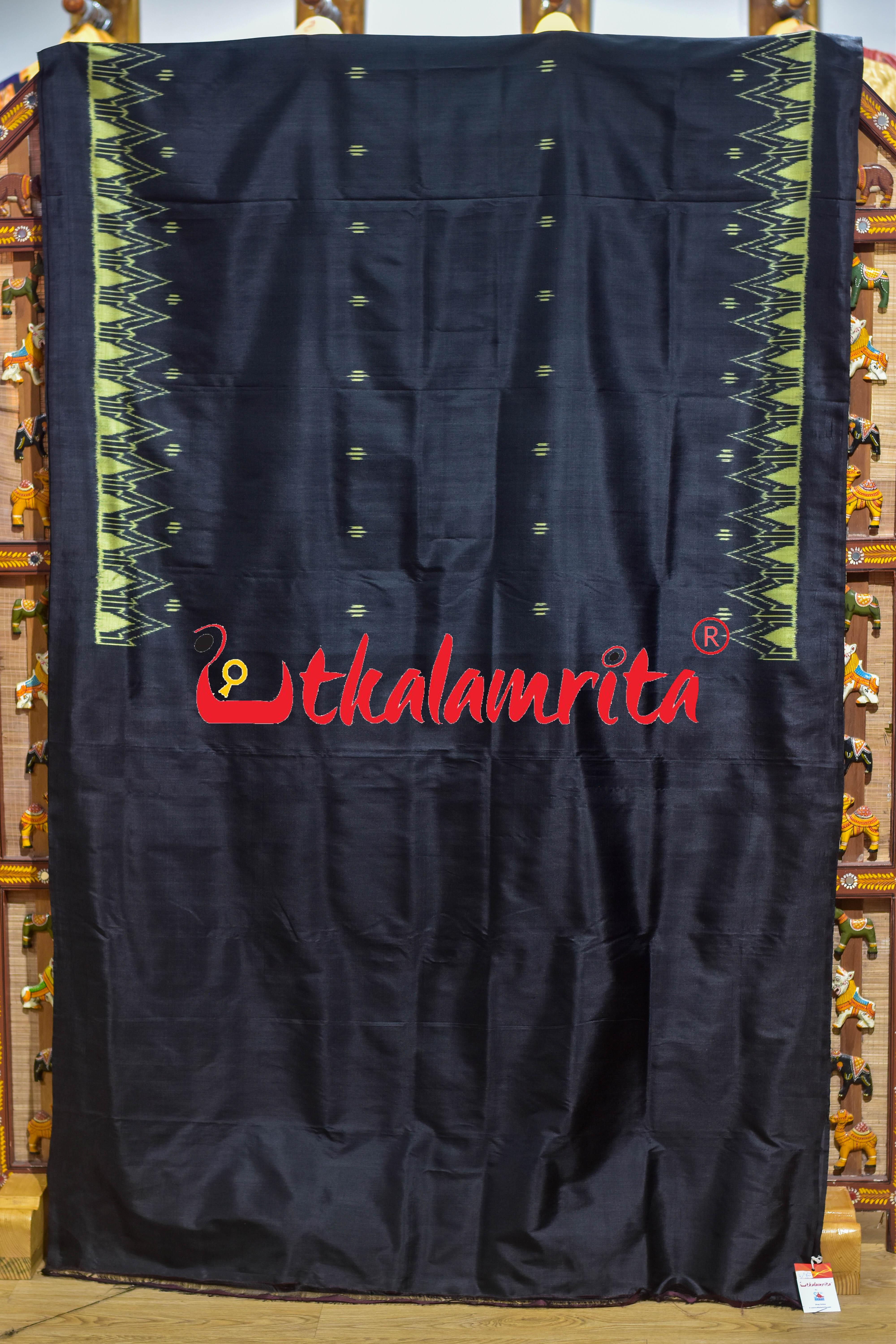 Black Lemon Temples Saura Anchal Khandua Silk Saree