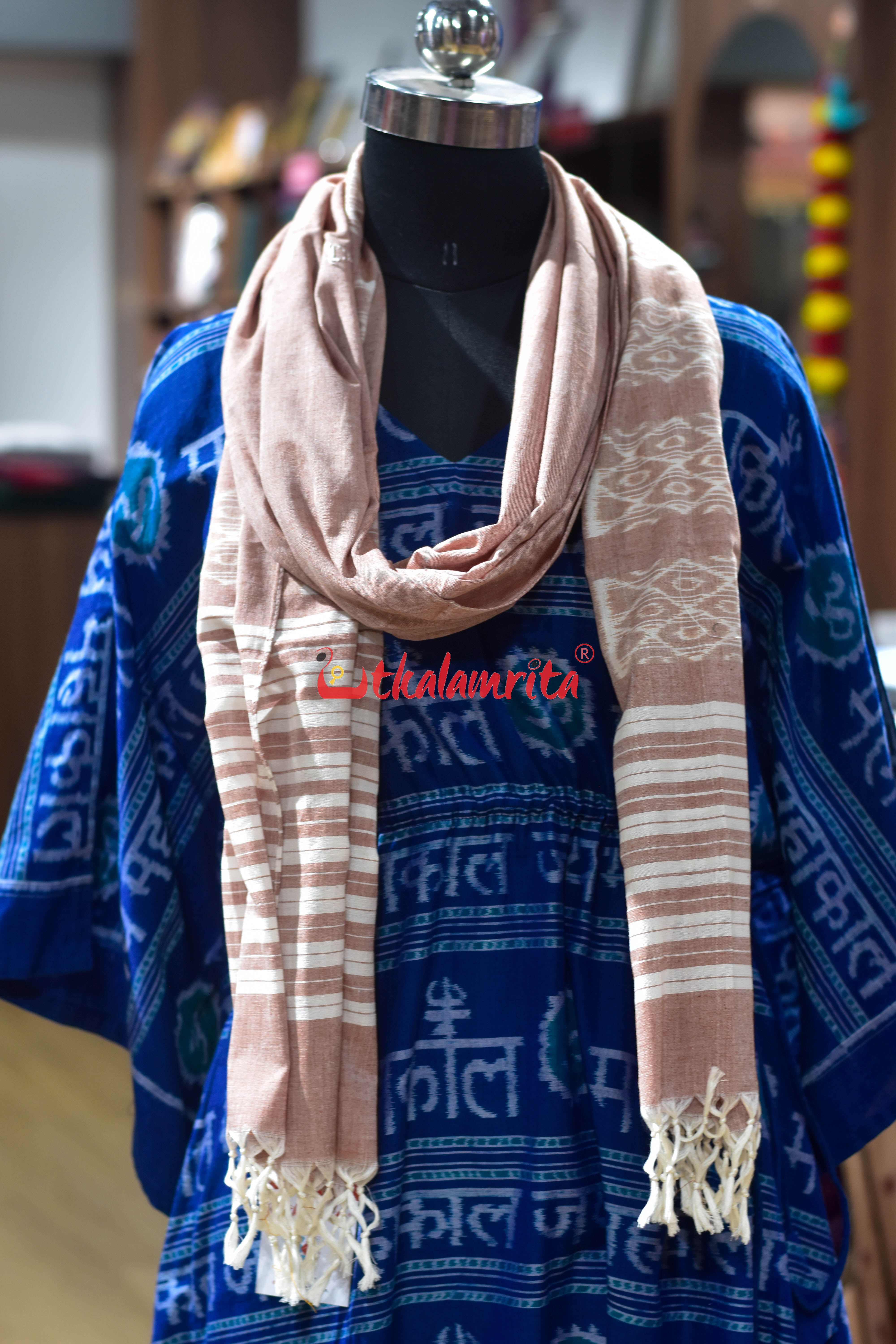 Peach Buti Designer Phulaphuliya Cotton Ikat (Stole)