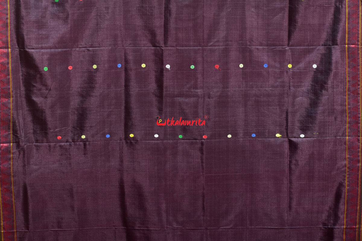 Coffee Red Multi Color Flower Buti Dongria Silk Saree