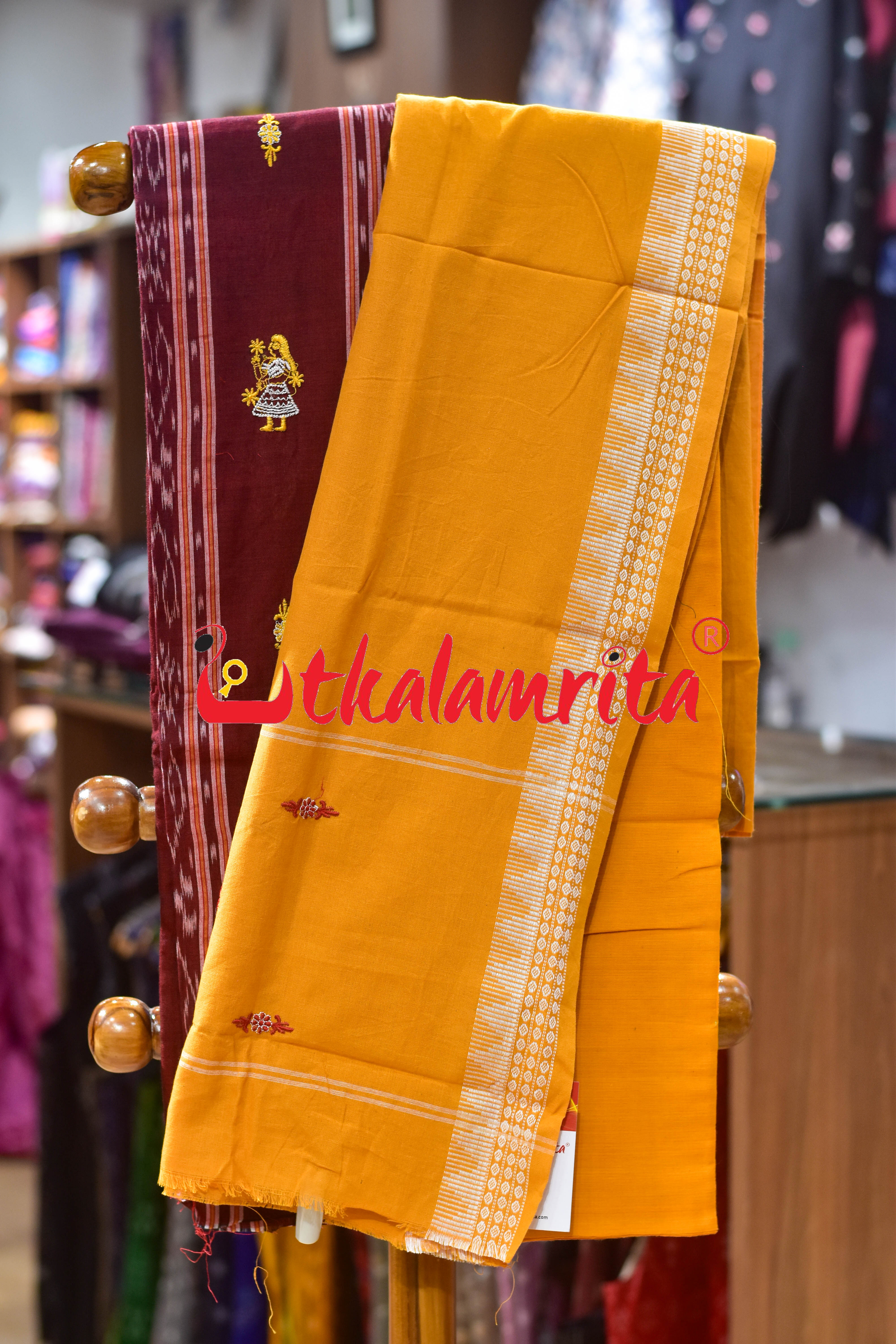 Maroon Yelloow New Doll Bomkai Cotton Dress Set