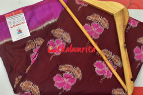 Maroon Pink Hibiscus Khandua Silk Saree